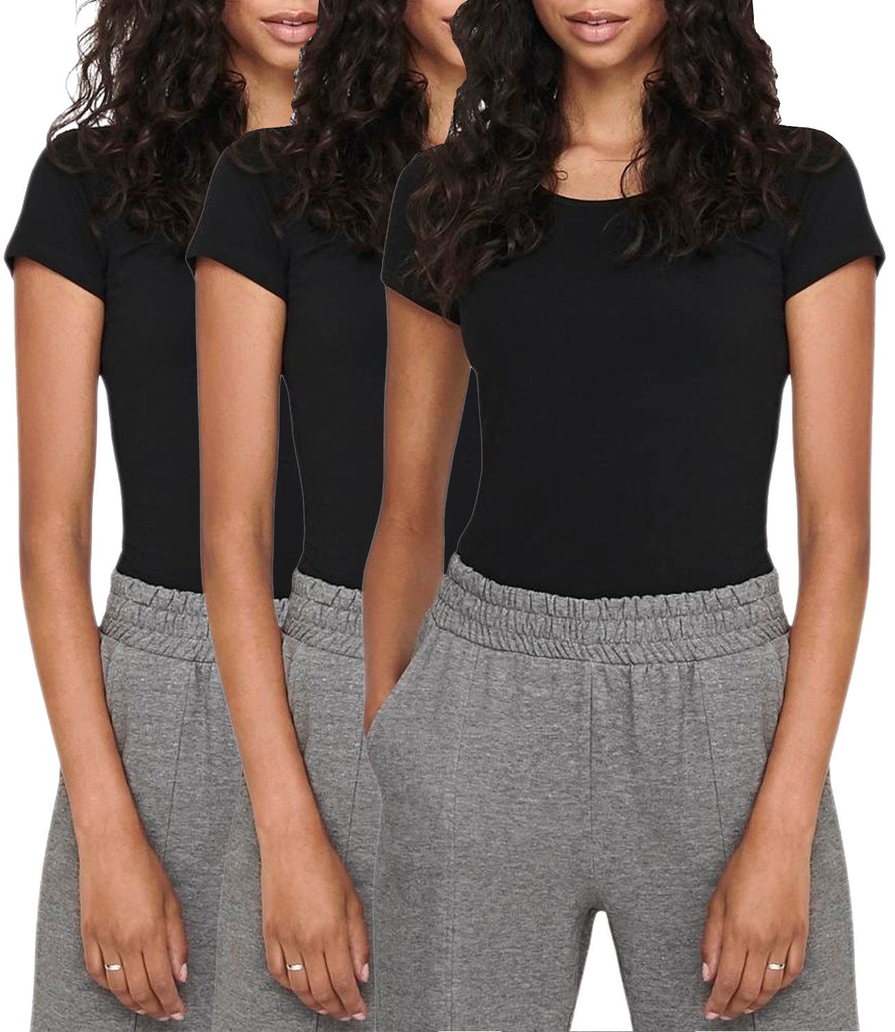ONLY T-Shirt (3er-Pack) Basic Shirts in Unifarben