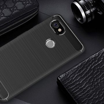 Nalia Smartphone-Hülle Google Pixel 2 XL, Carbon Look Silikon Hülle / Matt Schwarz / Rutschfest / Karbon Optik