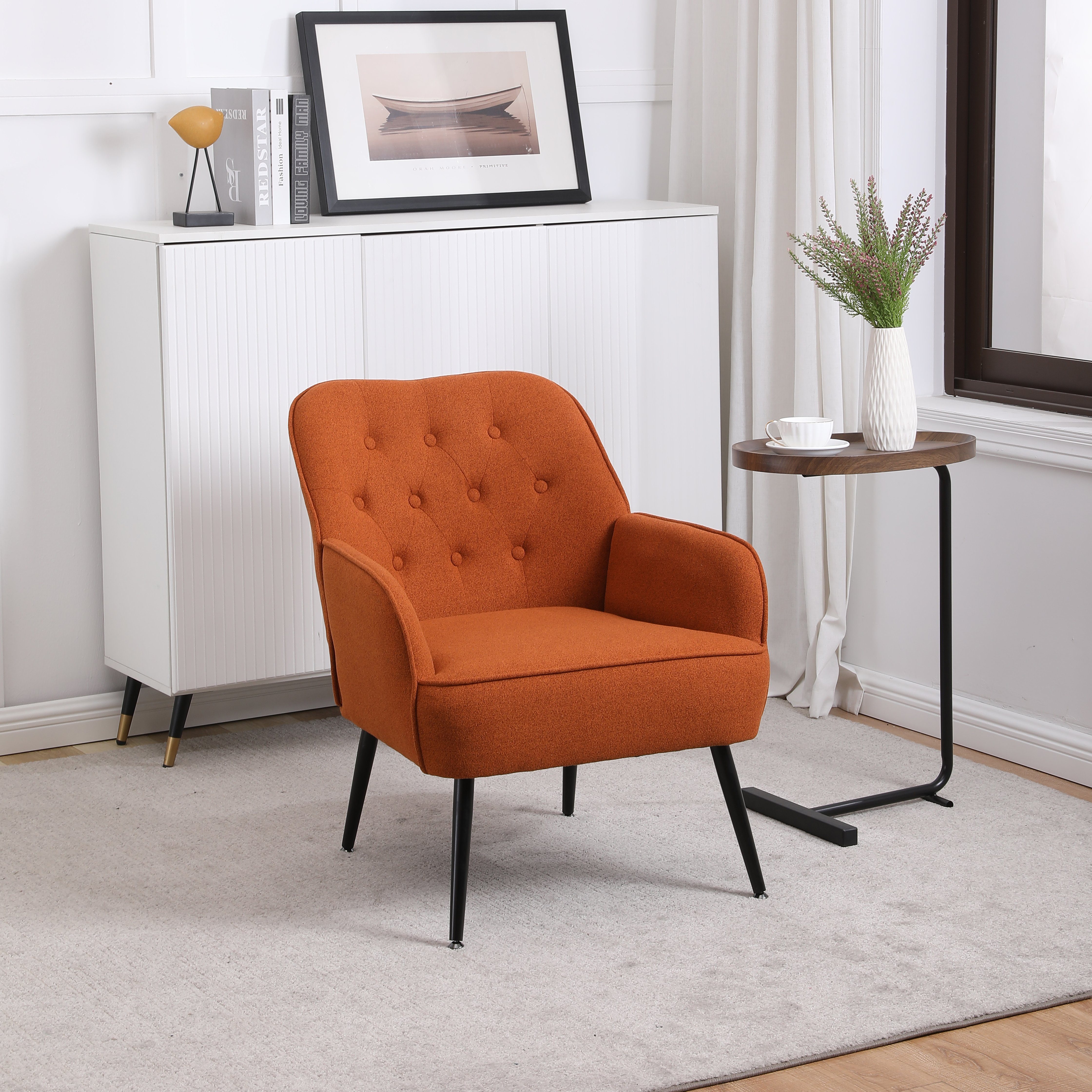 HAUSS SPLOE Loungesessel Ohrensessel Polstersessel Fernsehsessel Einzelsofa (Büro Freizeit Gepolsterte Einzelsofa Stuhl), Kaffee Stuhl mit Metallbeinen orange