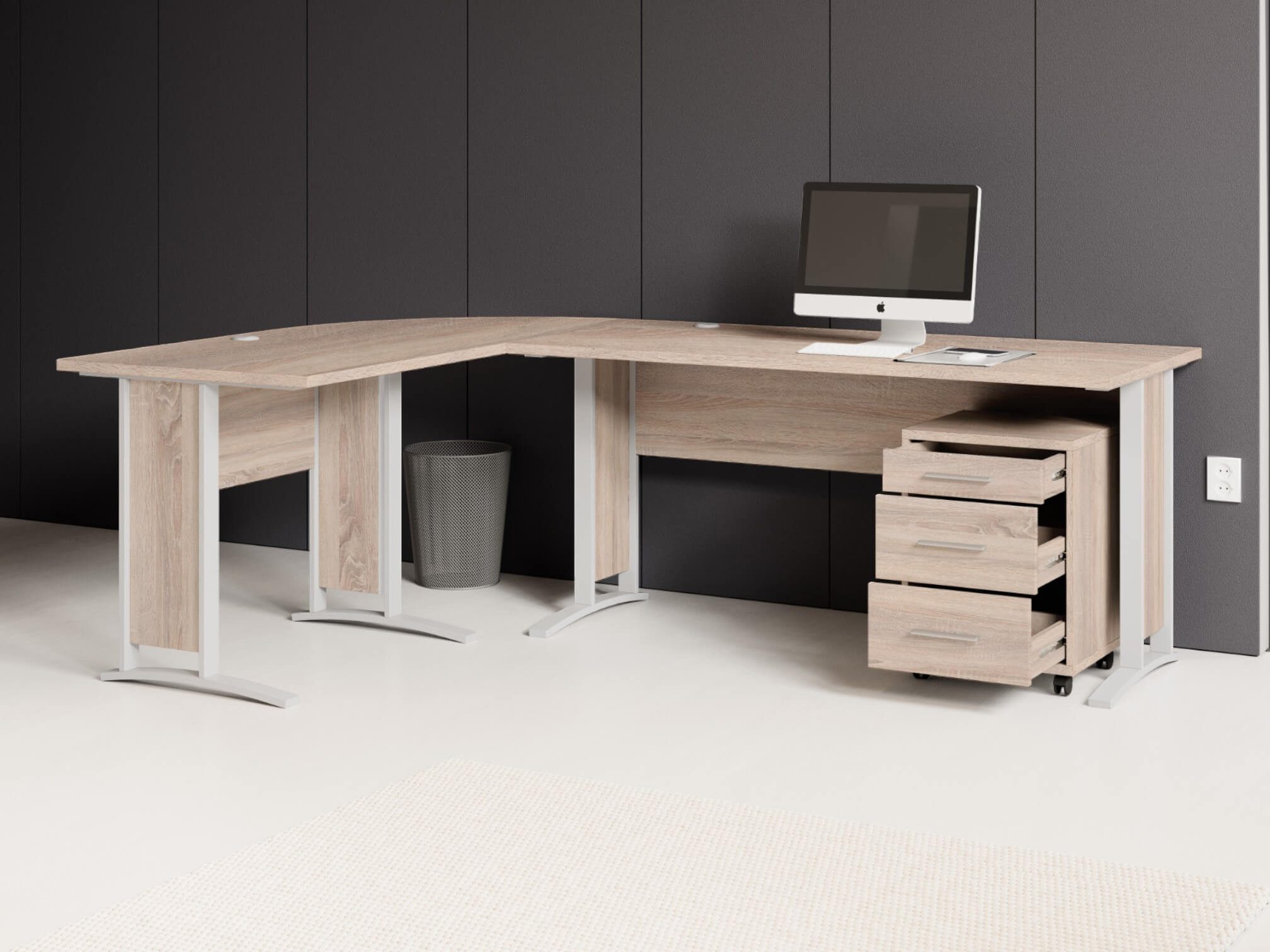 moebel-dich-auf Eckschreibtisch OFFICE LINE (Winkelschreibtisch, inkl. Rollcontainer), in Eiche Sonoma, wechselseitig montierbar