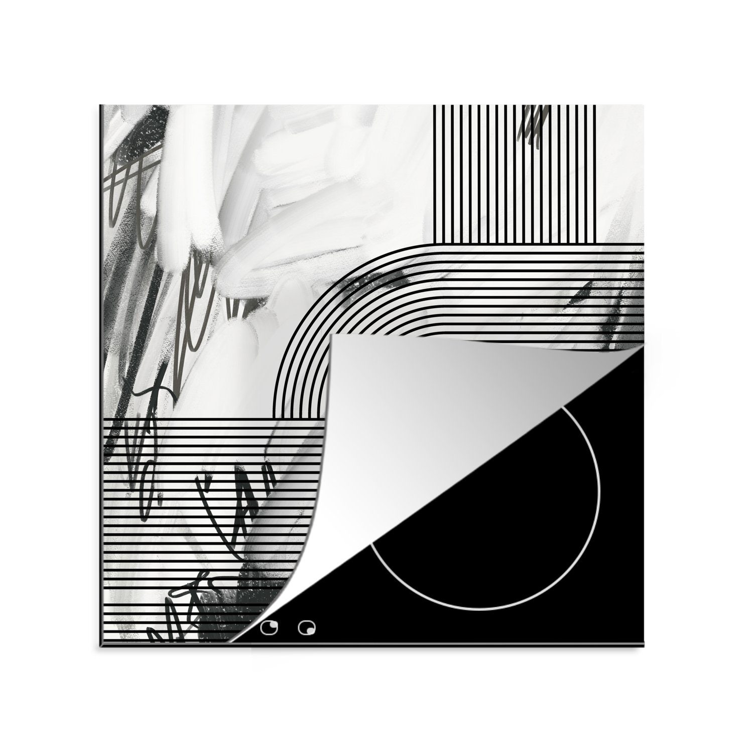 MuchoWow Herdblende-/Abdeckplatte Abstrakt - Streifen - Schwarz - Weiß, Vinyl, (1 tlg), 78x78 cm, Ceranfeldabdeckung, Arbeitsplatte für küche