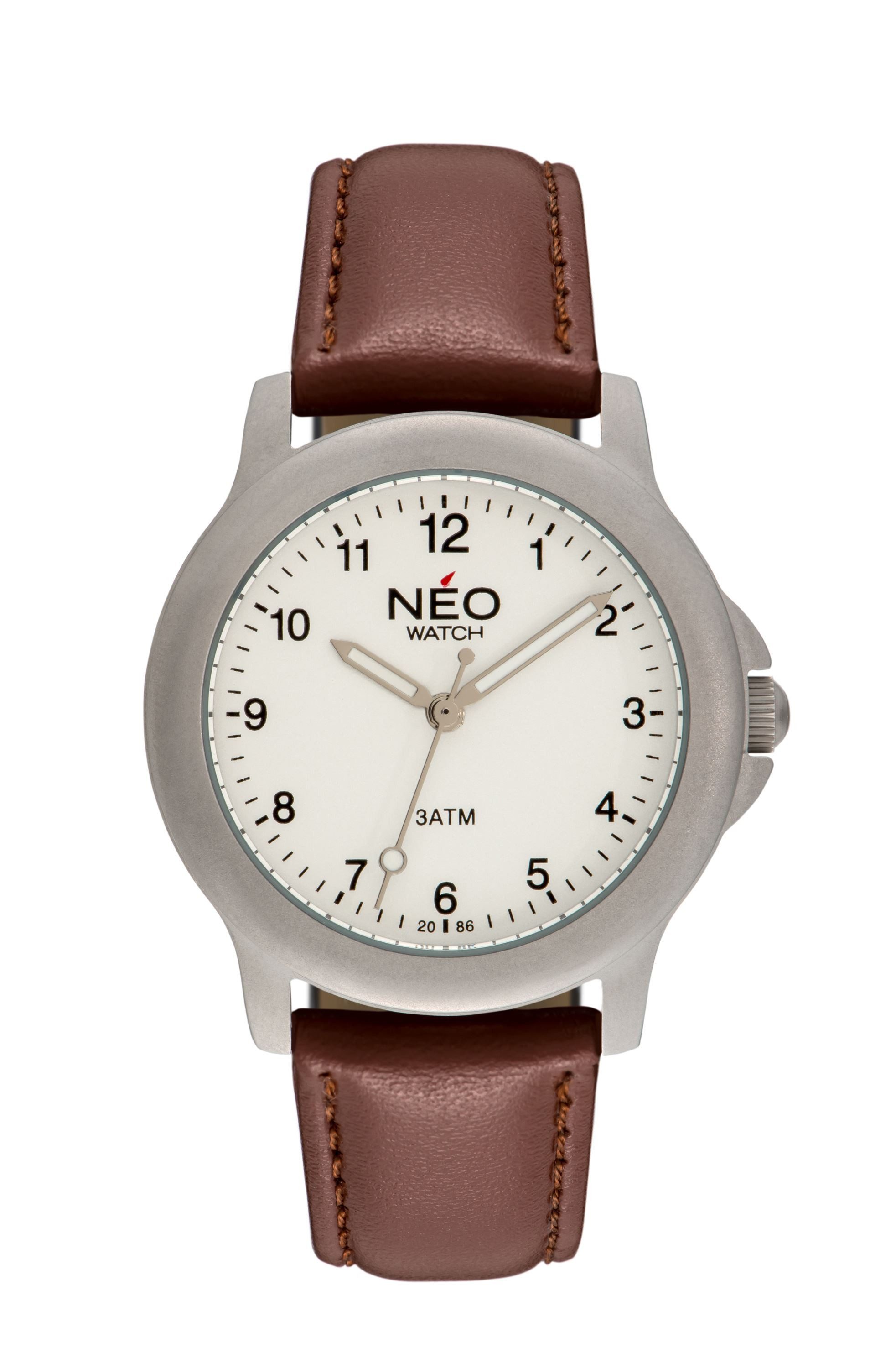 Neo Watch Quarzuhr Herren Edelstahl Lederband Silber Weiß Braun N5-004 günstig online kaufen
