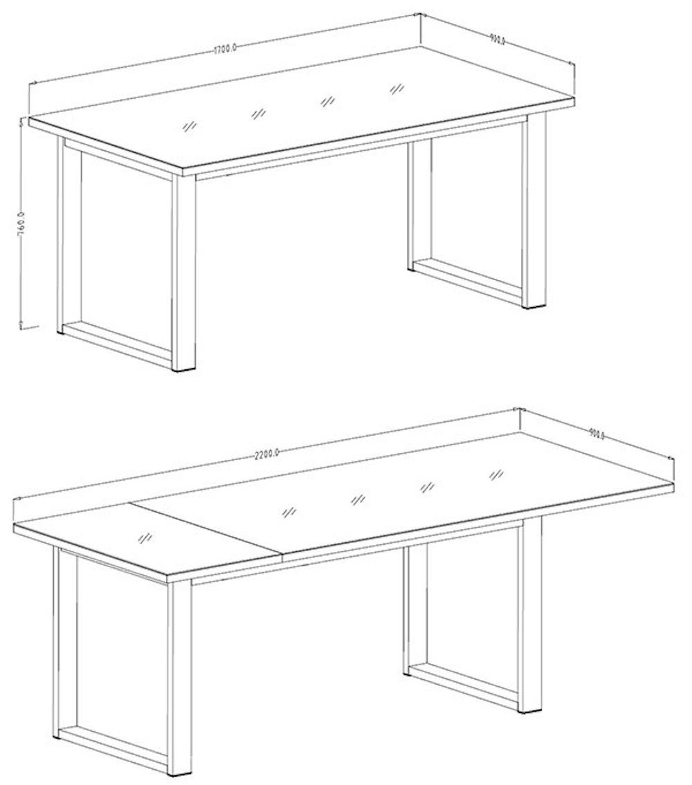Feldmann-Wohnen Esstisch Tischplatte ausziehbar HELIO, schwarz Glas grau 