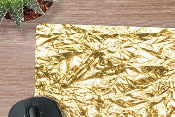 MuchoWow Gaming Mauspad Goldfolie mit faltiger Textur (1-St), Mousepad mit Rutschfester Unterseite, Gaming, 40x40 cm, XXL, Großes