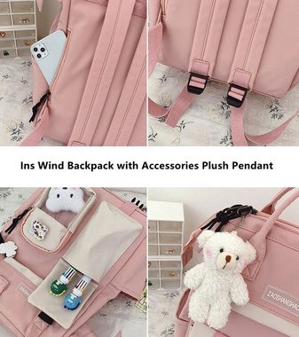 XDeer Kinderrucksack Süße Mädchenrucksack,Büchertaschen(pink) mit Plüschanhänger für Teenager, Mädchen, Schulrucksack für Studenten,wasserabweisender Reiserucksack für die Schuler (Set), mit Laptopfach,mit Plüschanhänger