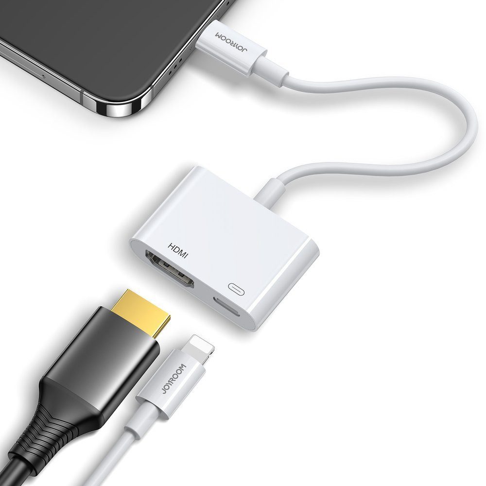 JOYROOM Videoadapter Displayadapter Bildwandler HDMI-Adapter Lightning zu Lightning, HDMI, Plug & Play, FullHD 1080p, extra Ladeanschluss