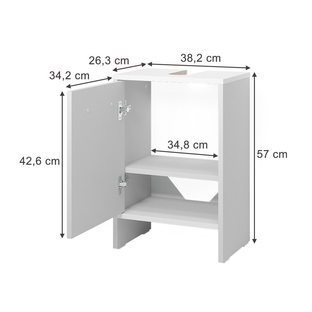 Vicco Waschbeckenunterschrank Karli, Weiß, 38.2 x 57 cm mit der Tür (1-St)