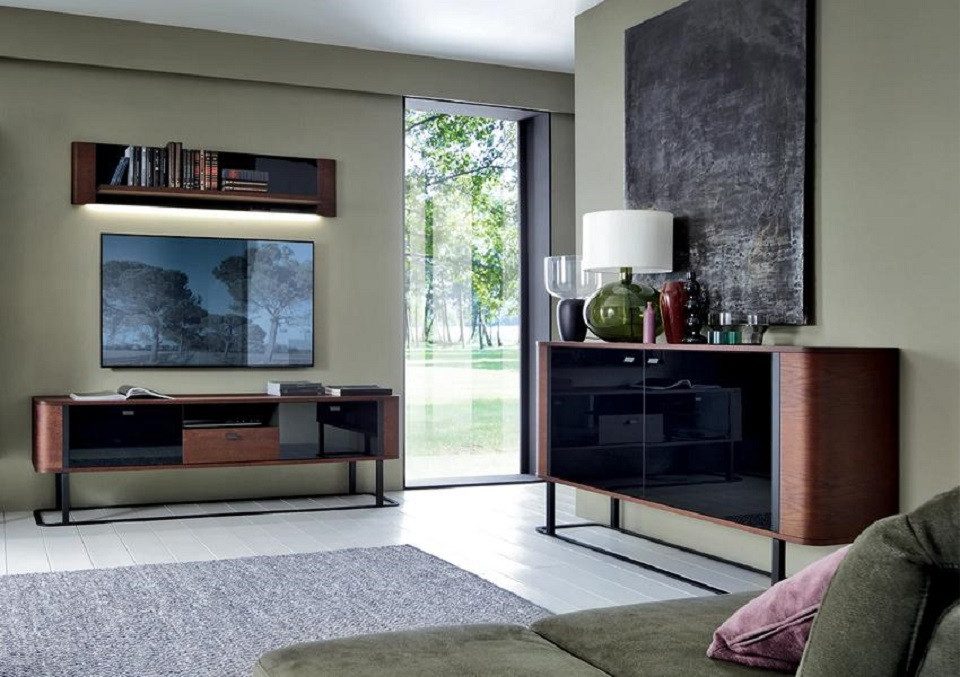 Wohnwand Luxuriöses Sideboard mit Wandregal in Holz und Metall