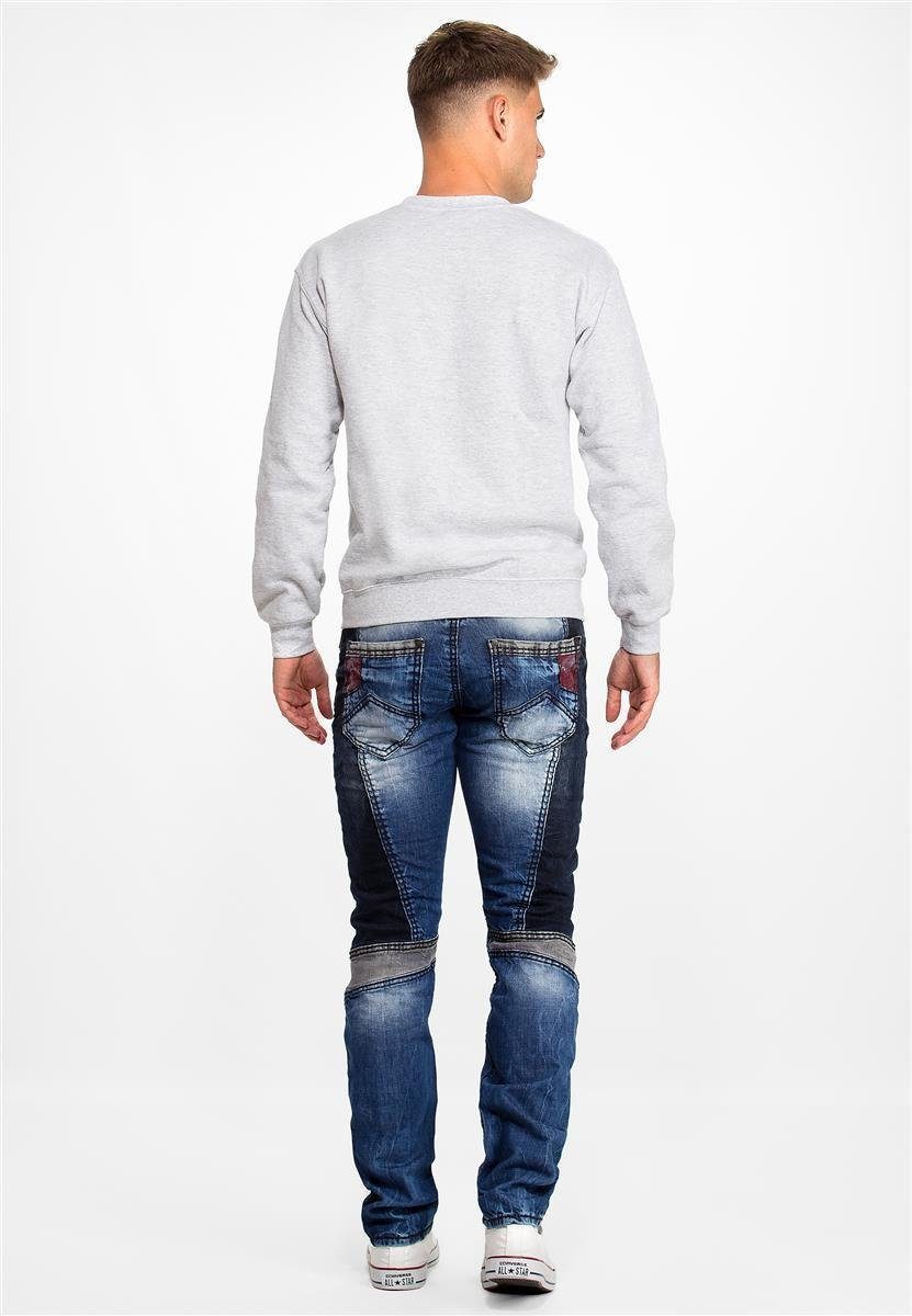 mit 5-Pocket-Jeans Bereichen Biker Hose farblich & Cipo BA-CD574 abgesetzten Baxx