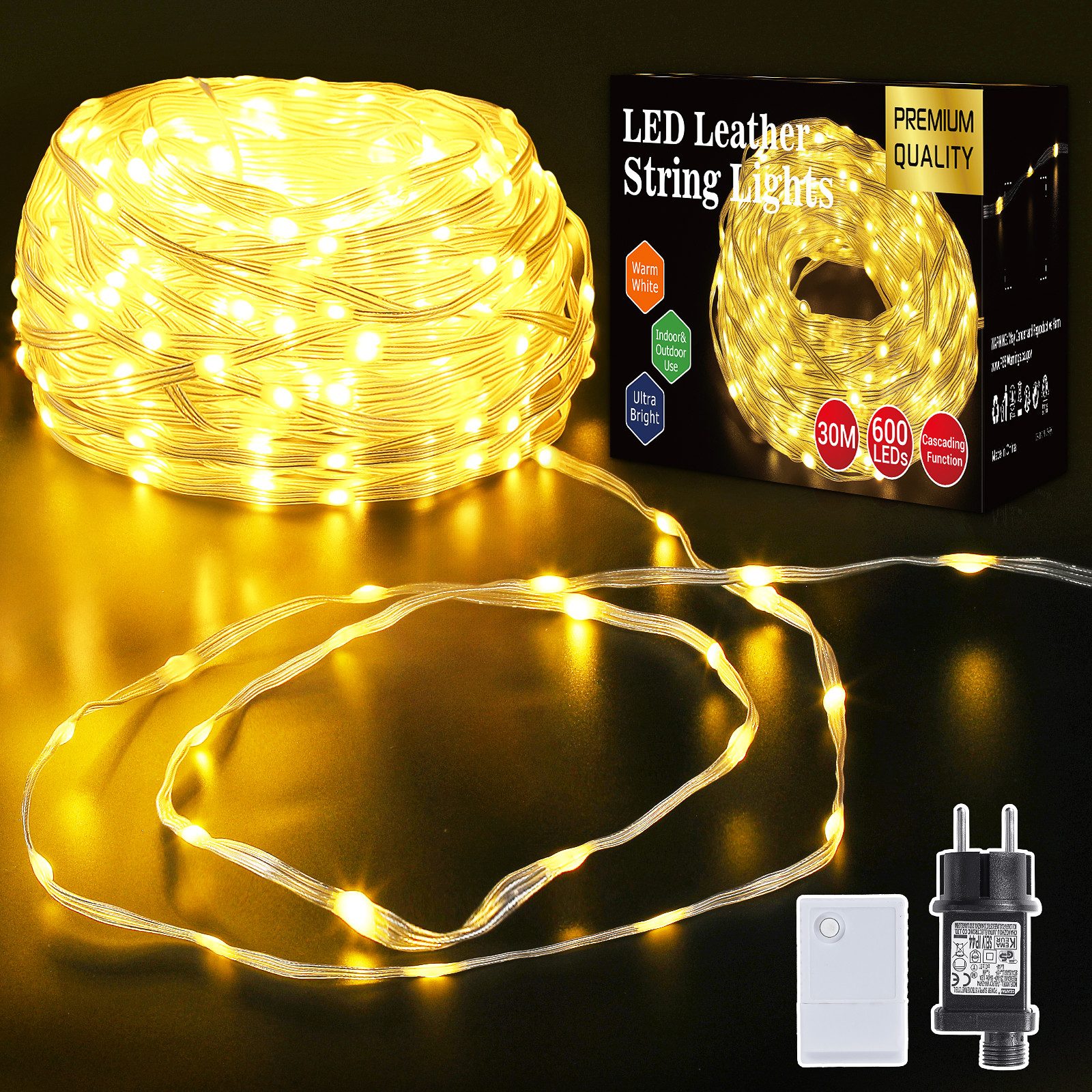 Elegear Lichterkette LED Lichterkette Außen & Innen mit Lauflichteffekt, warmweiß, 400 LEDs, Weihnachtsbeleuchtung für Balkon, Fenster, Garten mit Stecker