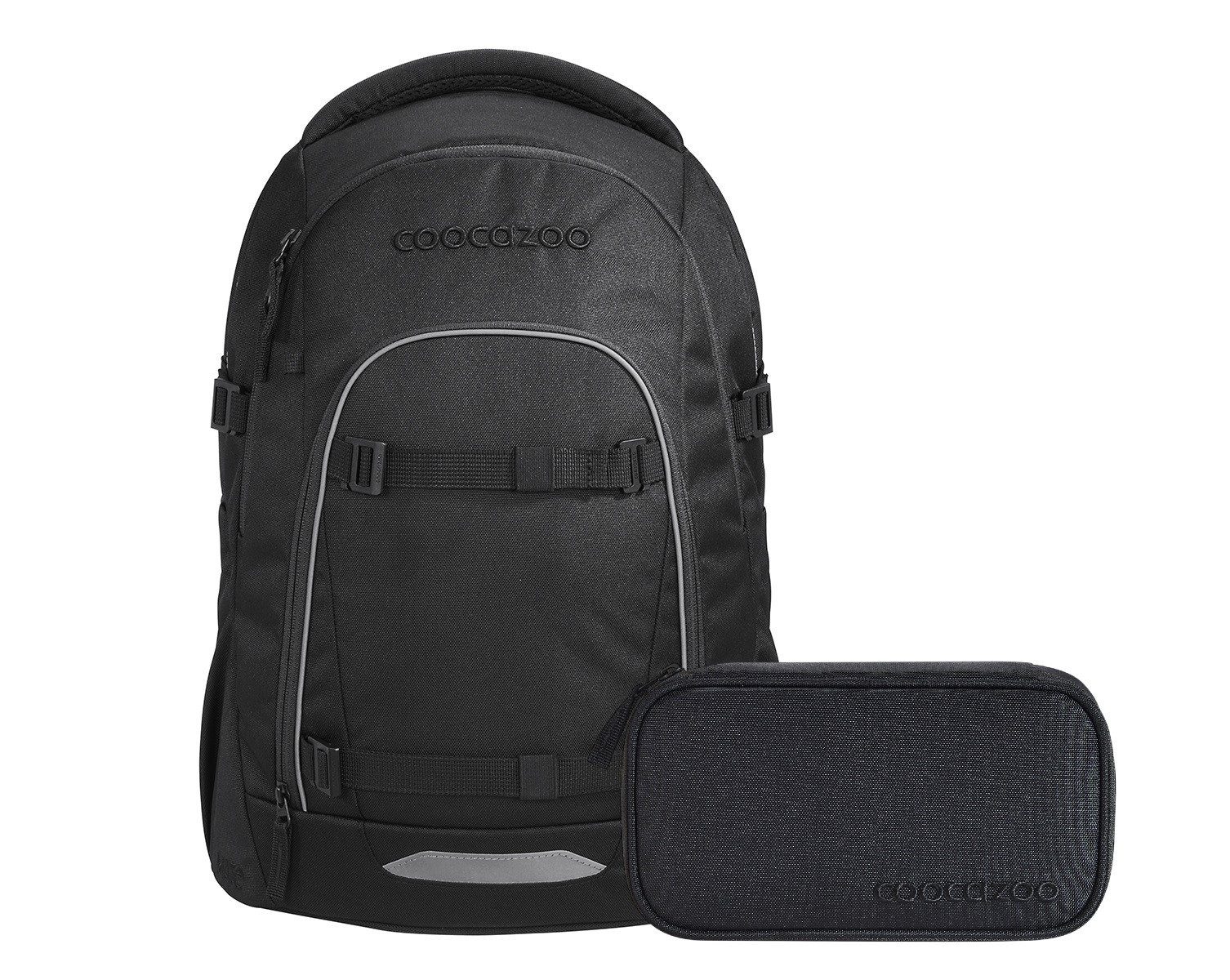 coocazoo Schulranzen Schulrucksack-Set MATE Black Coal 2-teilig (2-teilig), ergonomisch, Körpergröße: 135 - 180 cm, Easy-Grow-System
