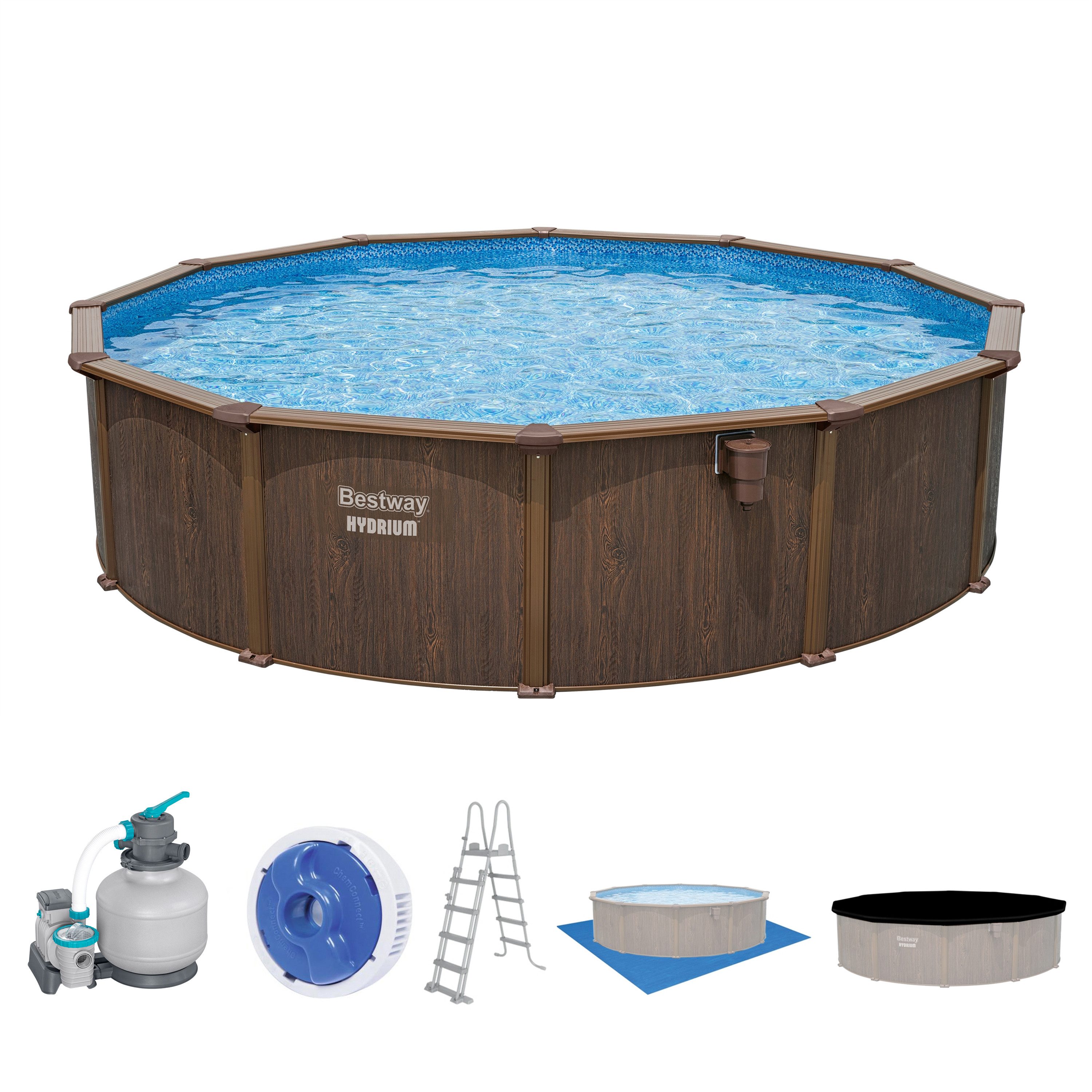 Bestway Pool Hydrium™ (Set, Inkl. Sandfilteranlage, Sicherheitsleiter, Abdeckplane, Bodenplane), Ø 549 x 132 cm