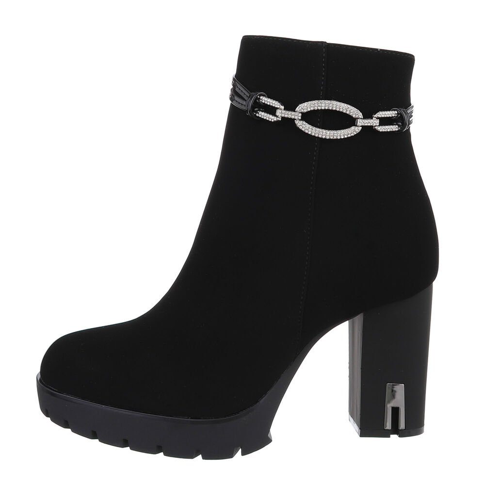 Ital-Design Damen Elegant Plateaustiefelette Blockabsatz High-Heel Stiefeletten in Schwarz