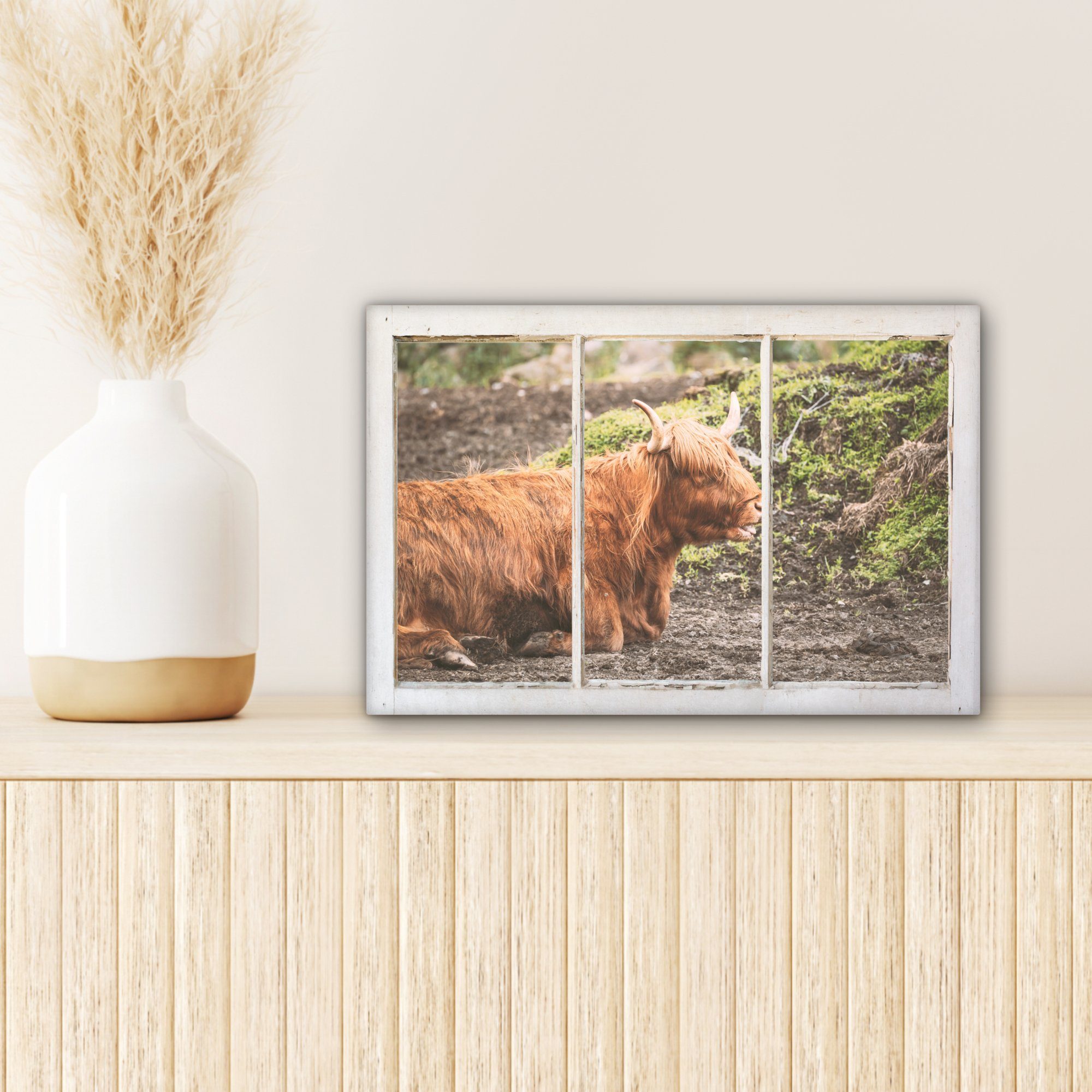 St), - (1 - Highlander Schottische Wanddeko, OneMillionCanvasses® Natur, Ansicht Wandbild cm 30x20 Aufhängefertig, Leinwandbild Leinwandbilder,