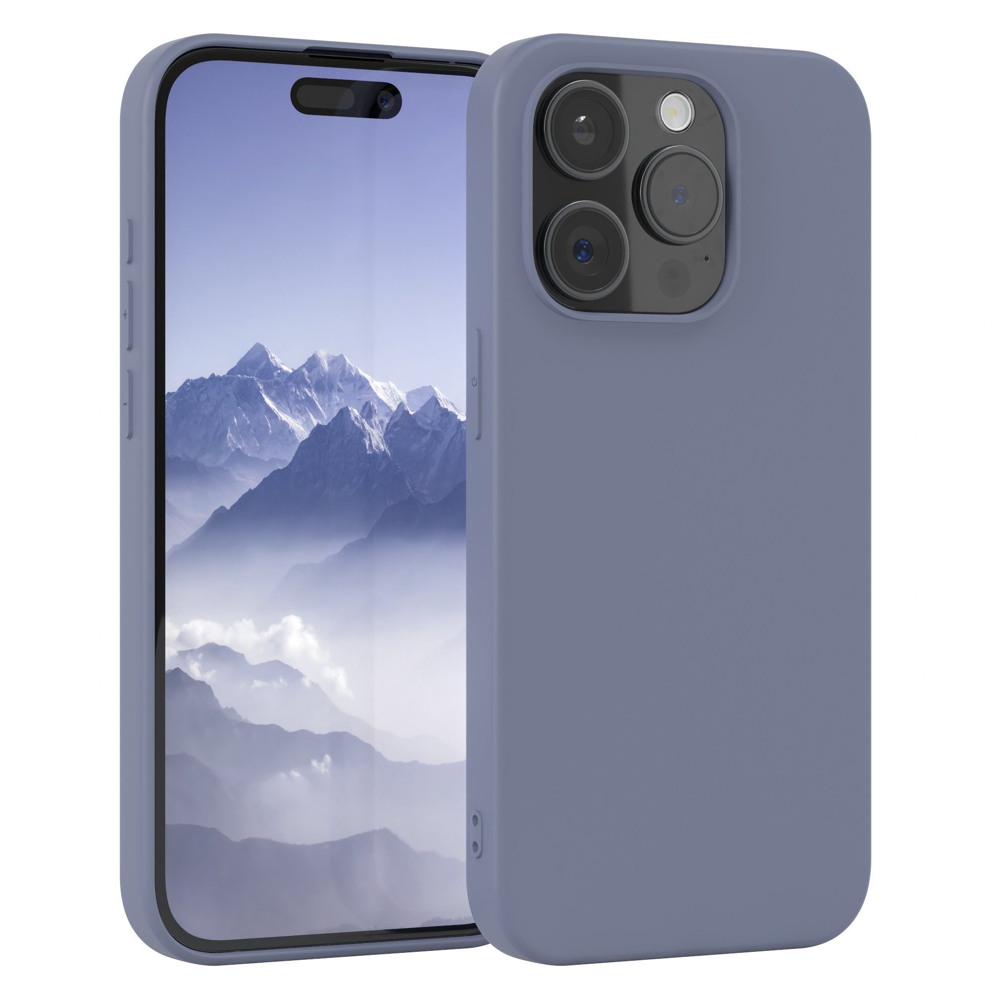 EAZY CASE Handyhülle für Apple iPhone 15 Pro Hülle Silikon 6,1 Zoll, Silikon Schutzhülle mit Kameraschutz Matt Back Cover Soft Eis Blau