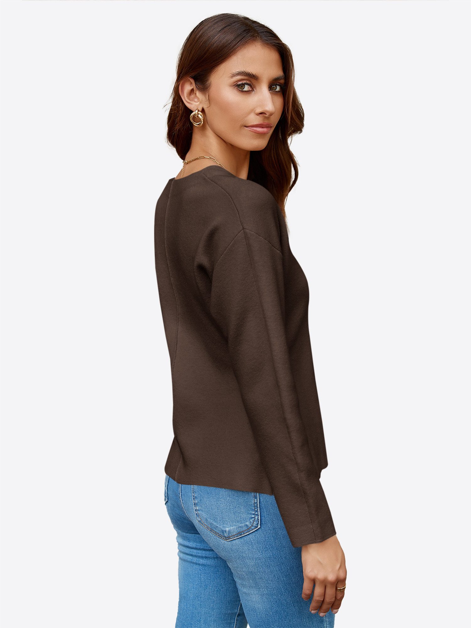 Imily Bela Cardigan Damen-Strickjacke mit V-Ausschnitt und Hakenverschluss günstig online kaufen