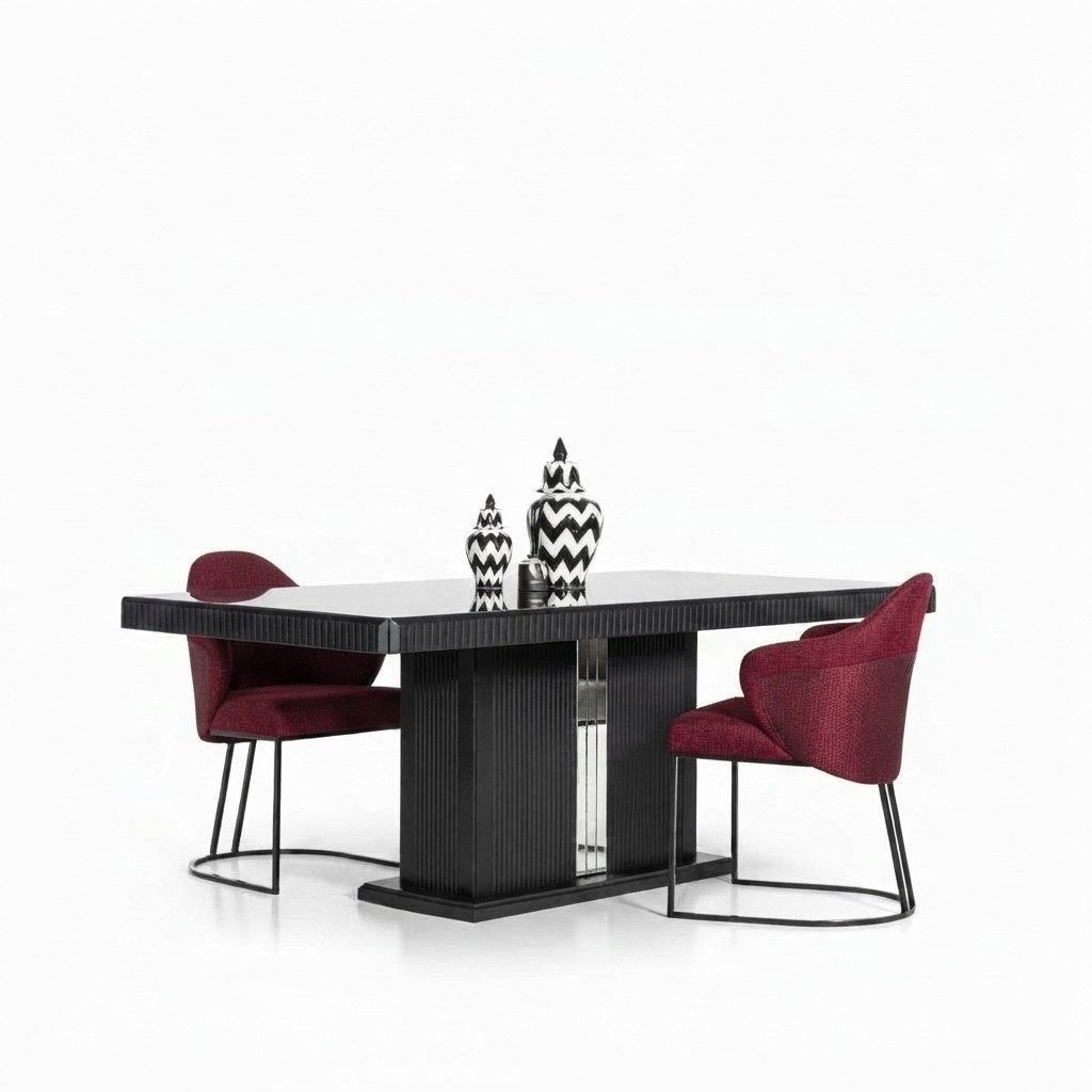 Xlmoebel Esstisch XLMOEBEL Esstisch-Set in Grau aus Holz und Textil (Esstisch-Set, 1-St., Tisch mit 4 Stühlen), Made in Europa