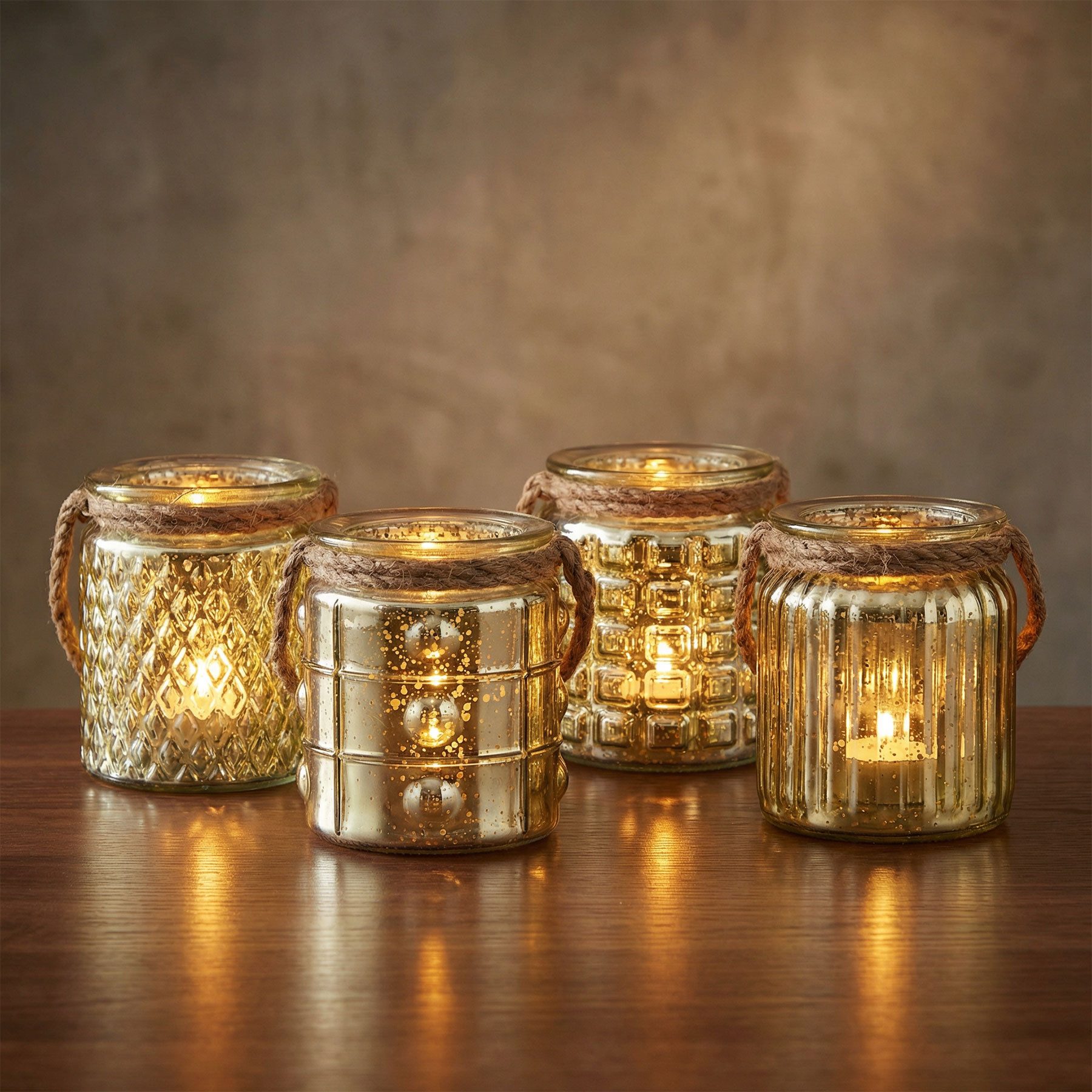 Levandeo® Teelichthalter, 4er Set Windlicht Glas Gold H10cm Gelb Teelichtha günstig online kaufen