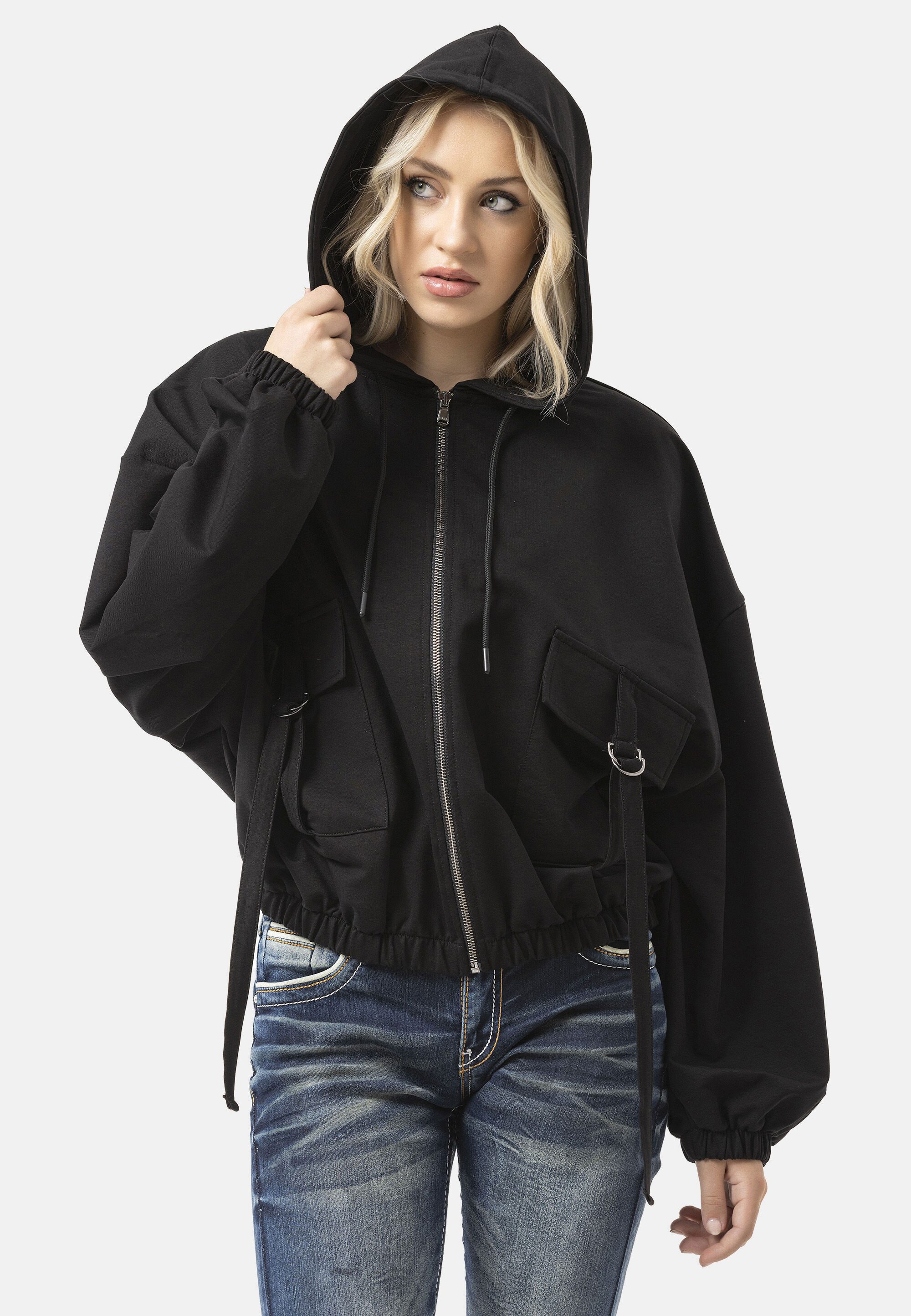 Cipo & Baxx Sweatjacke WL368 (1-tlg) oversized Schnitt, Kapuze mit Kordelzu günstig online kaufen