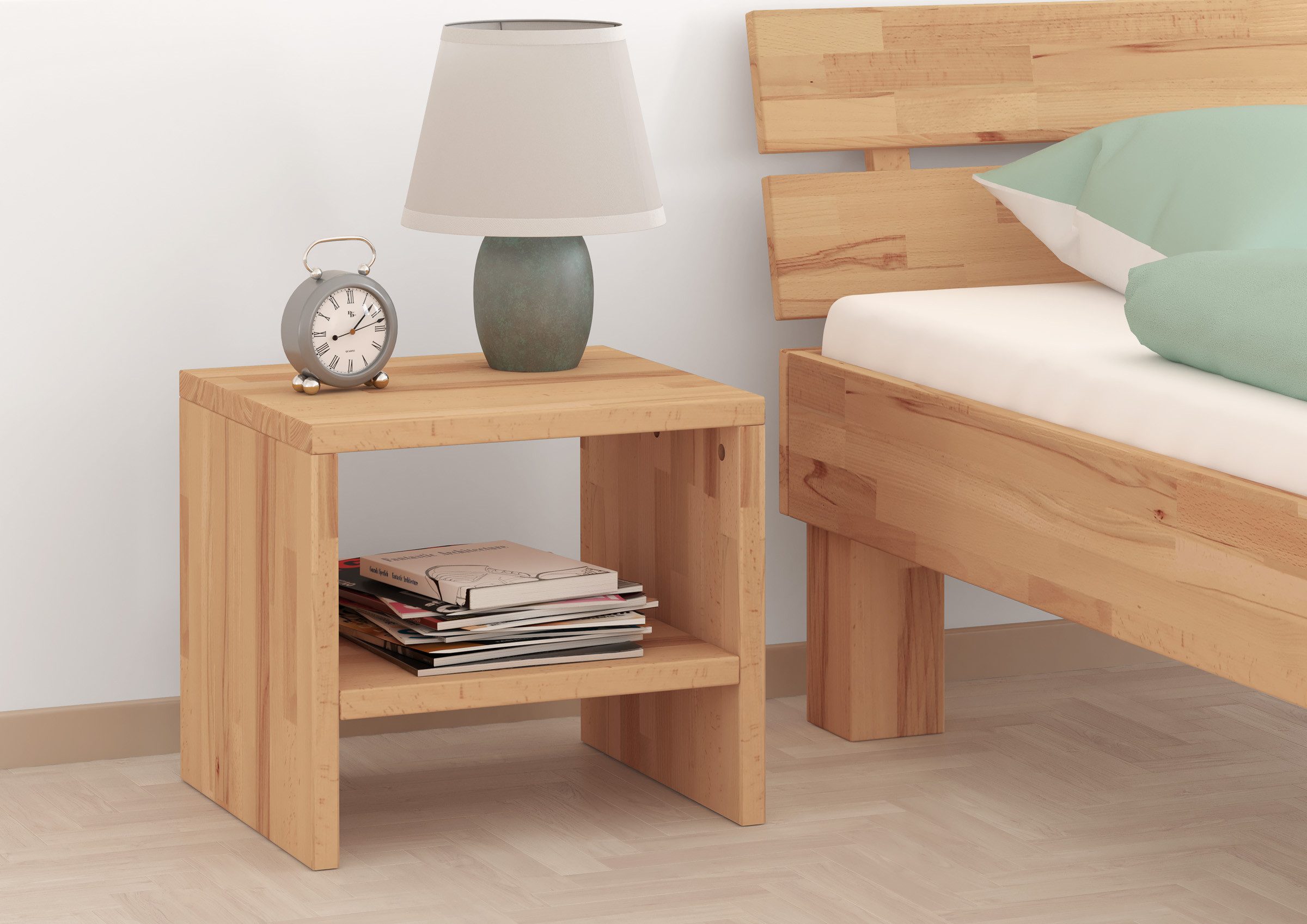 ERST-HOLZ Nachtkommode Nachttisch Buche Massivholz Nachtkästchen Beistelltisch, 90.20-K31 - Nachttisch Buche farblos lackiert