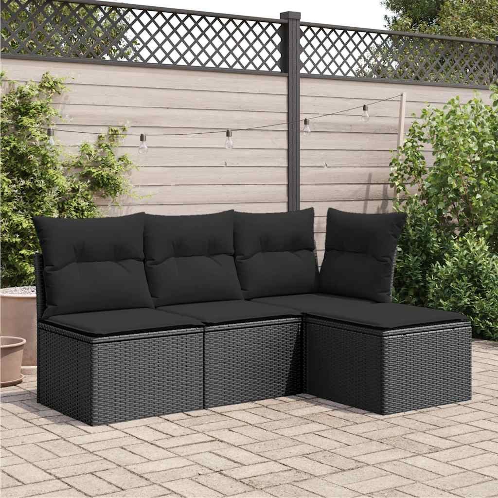 vidaXL Hocker Gartenhocker mit Kissen Schwarz 55x55x37 cm Poly Rattan (1 St)