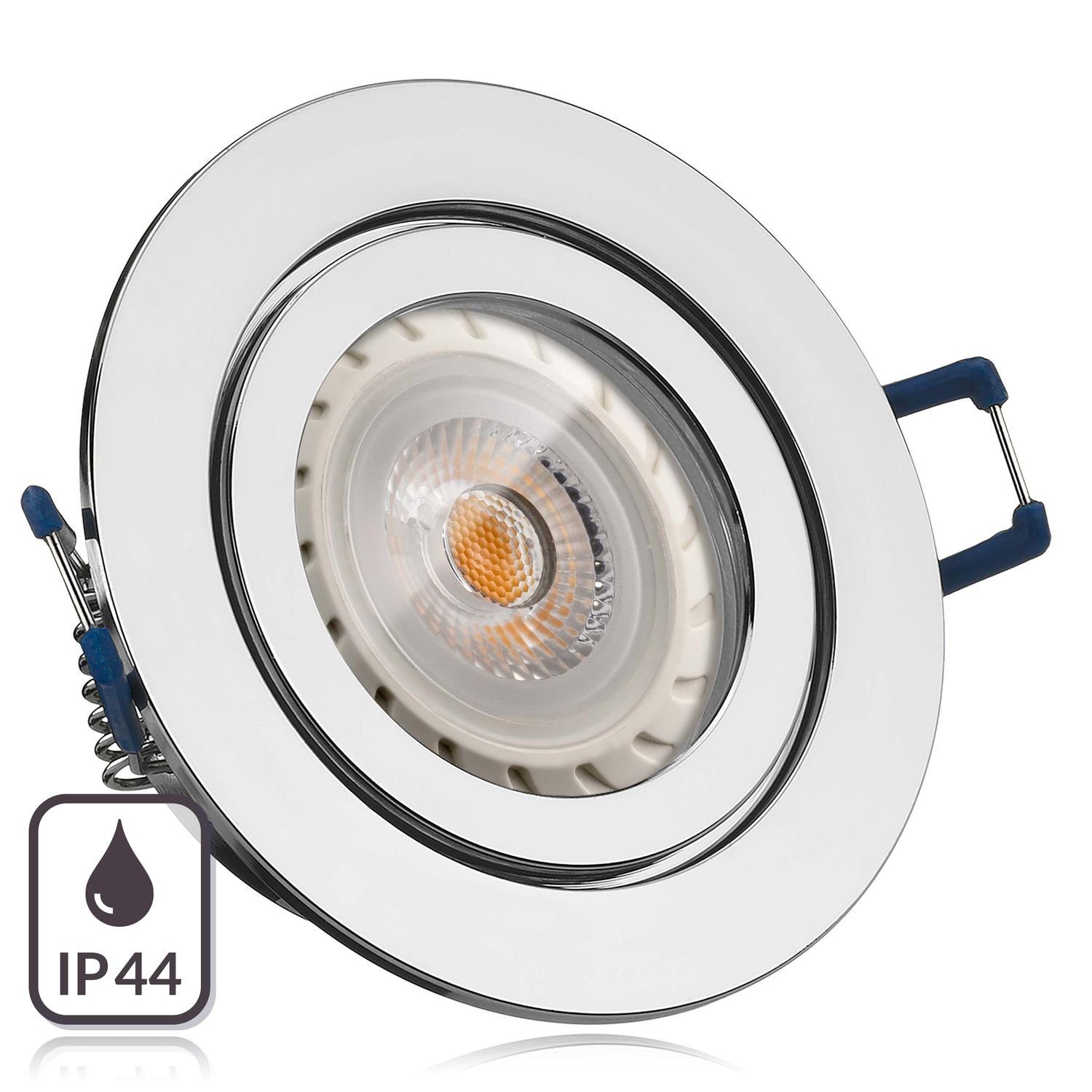 LEDANDO LED Einbaustrahler IP44 LED Einbaustrahler Set Chrom mit LED GU10 Markenstrahler von LEDA