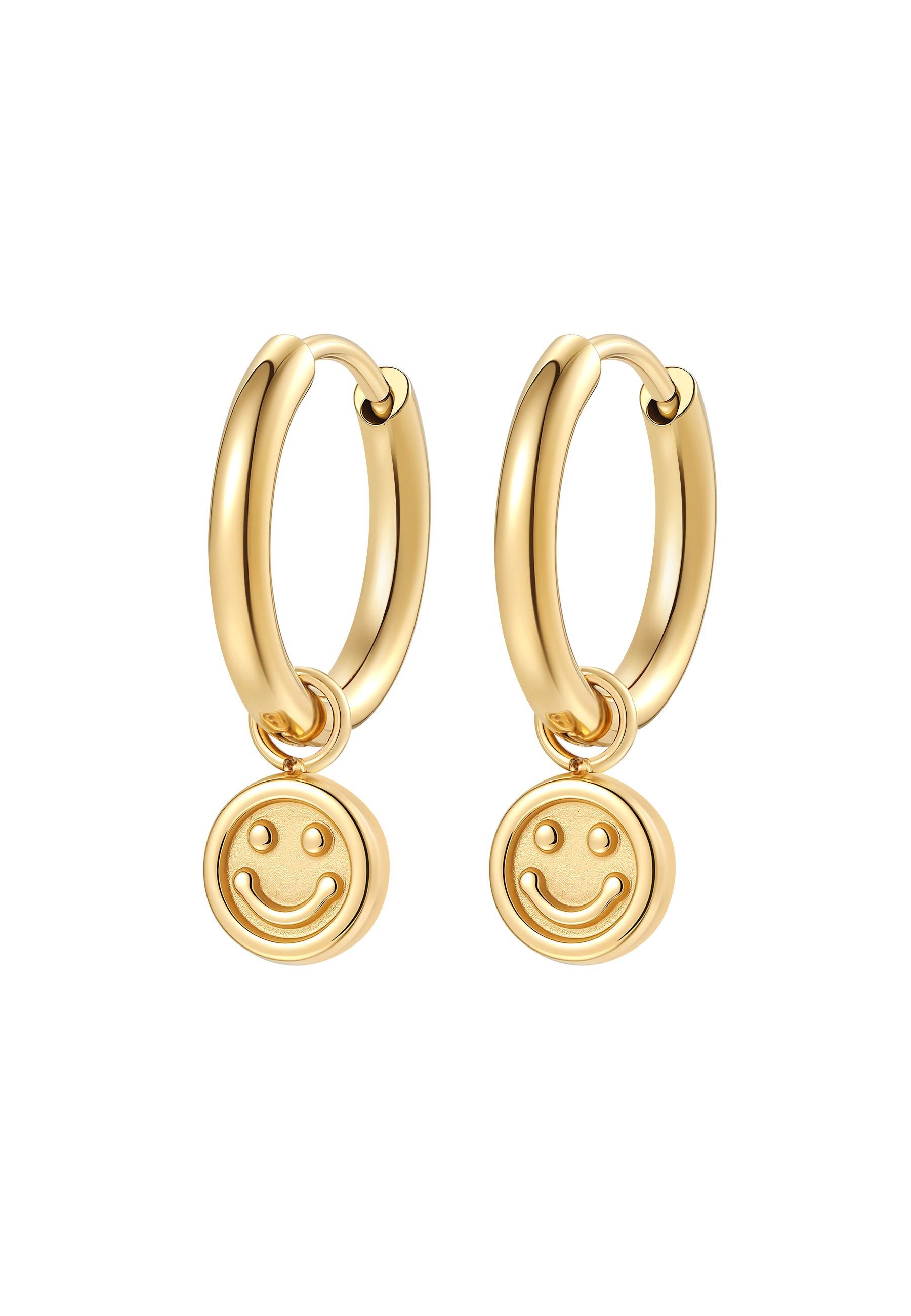 Paar Creolen Smiley Charm, kleine Statement Ohrringe mit Anhänger