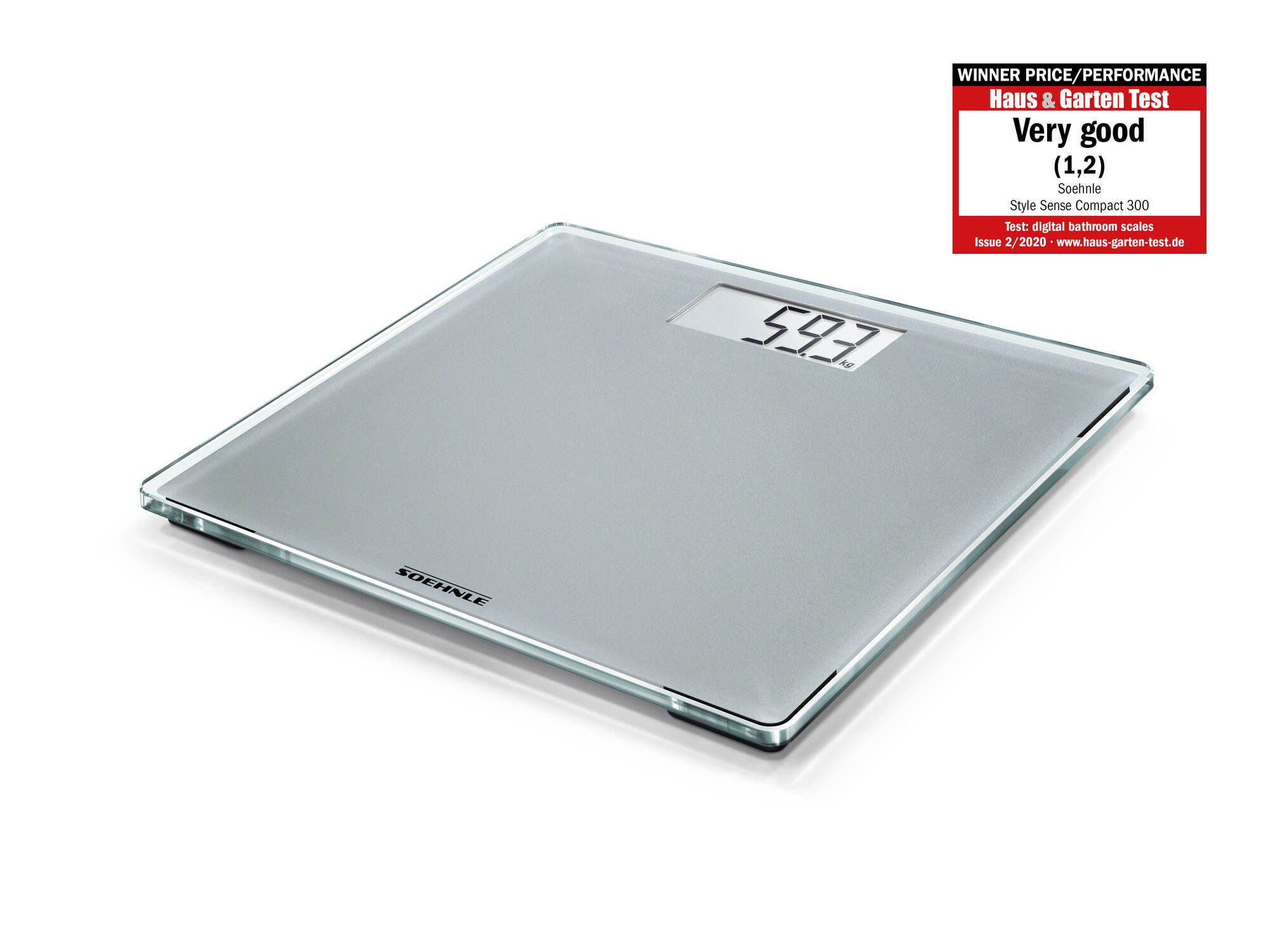 Soehnle Personenwaage Style Sense Compact 300, 1-tlg., LCD-Anzeige, flaches Design, bis 180kg, kg/lb/st, inkl. Batterien