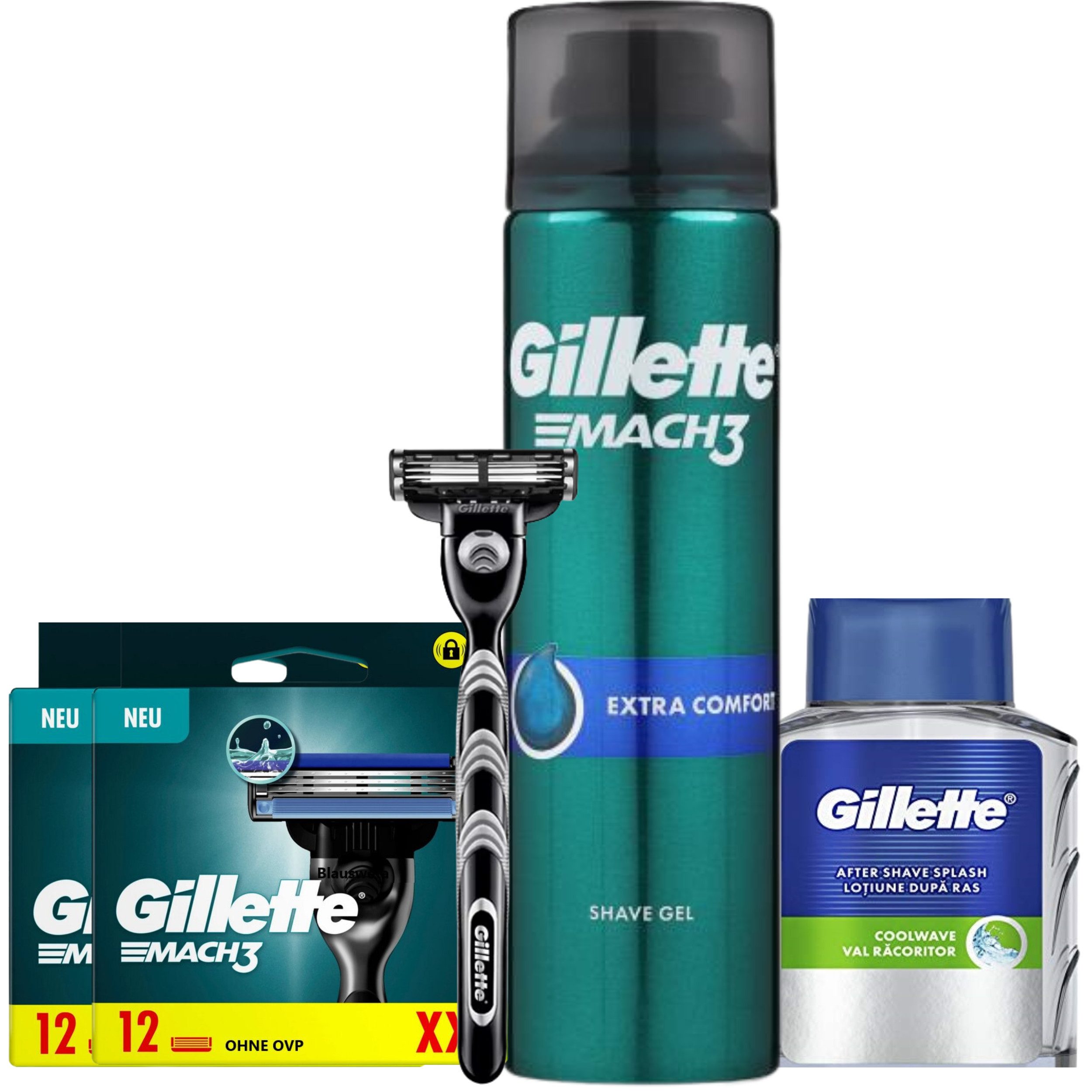 Gillette Rasierset Mach3, 4-tlg., Glatte Haut & Frische bei jeder Rasur