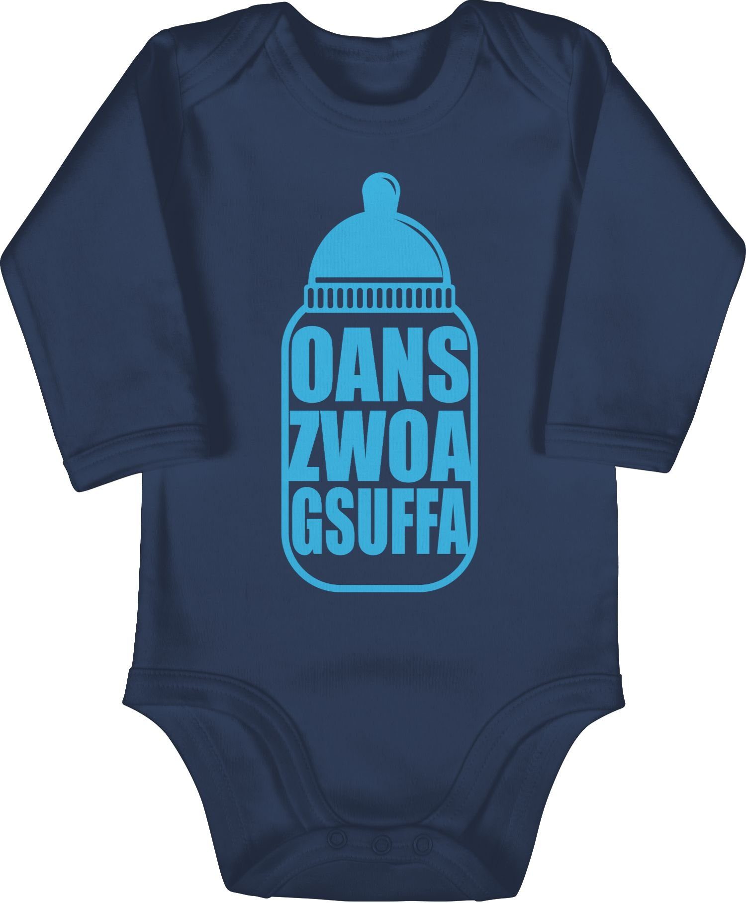 Shirtracer Shirtbody Babyflasche Oans Zwoa Gsuffa blau Mode für Oktoberfest Baby Outfit 1 Navy Blau