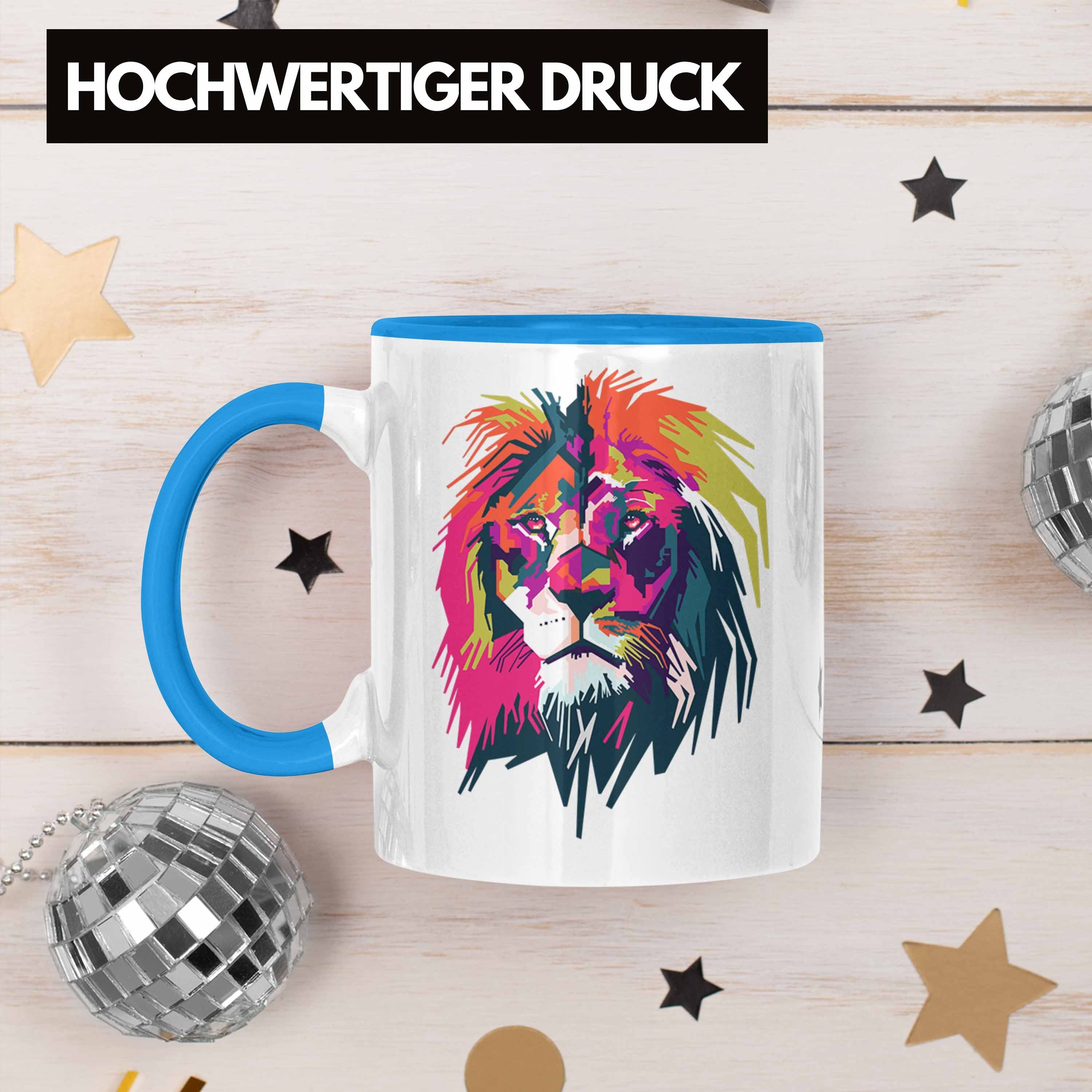 Löwen-Liebhaber Bunt Löwe Trendation Tasse Geschenk Blau - Tasse Polygon Trendation