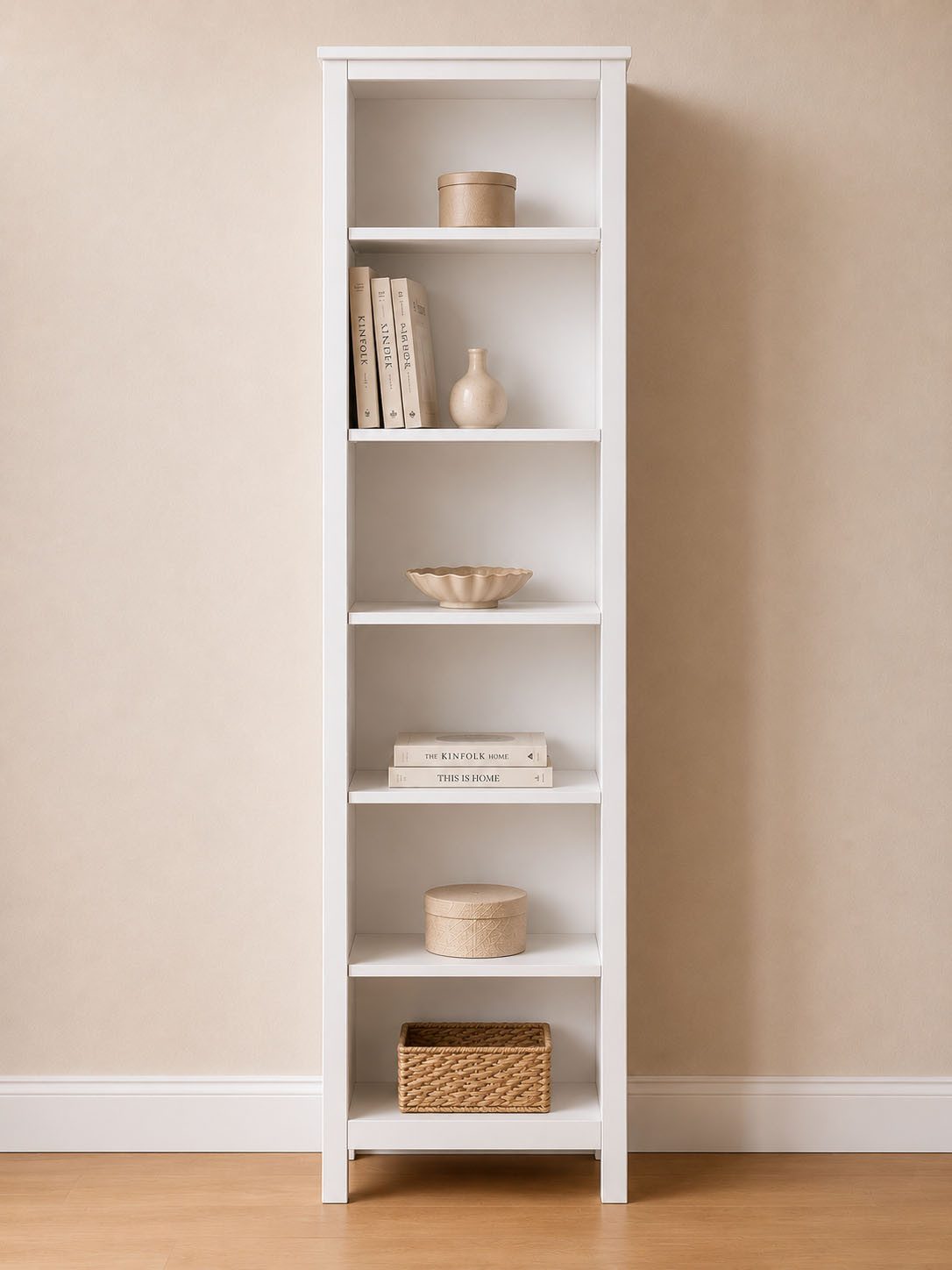 Inter Link Standregal Pinora, Kiefer Massivholz Weiss, 5 Einlegeböden, 82 x 39,50 x 197 cm, 1-tlg., Regal im modernem Skandi Look, 2 Größen erhältlich