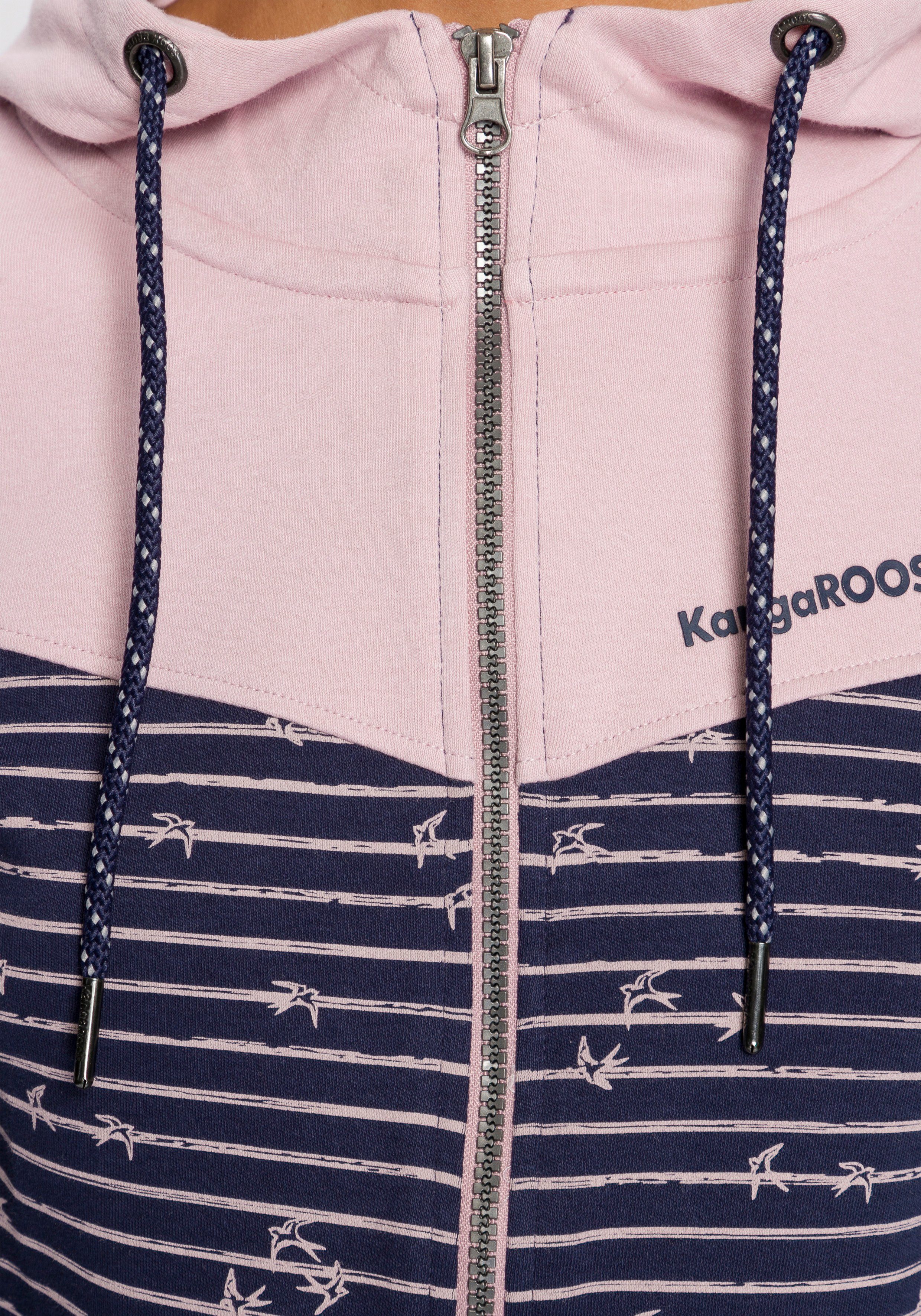 KangaROOS Kapuzensweatjacke mit Colourblocking im marine-rosa Uni-Alloverdruck-Mix