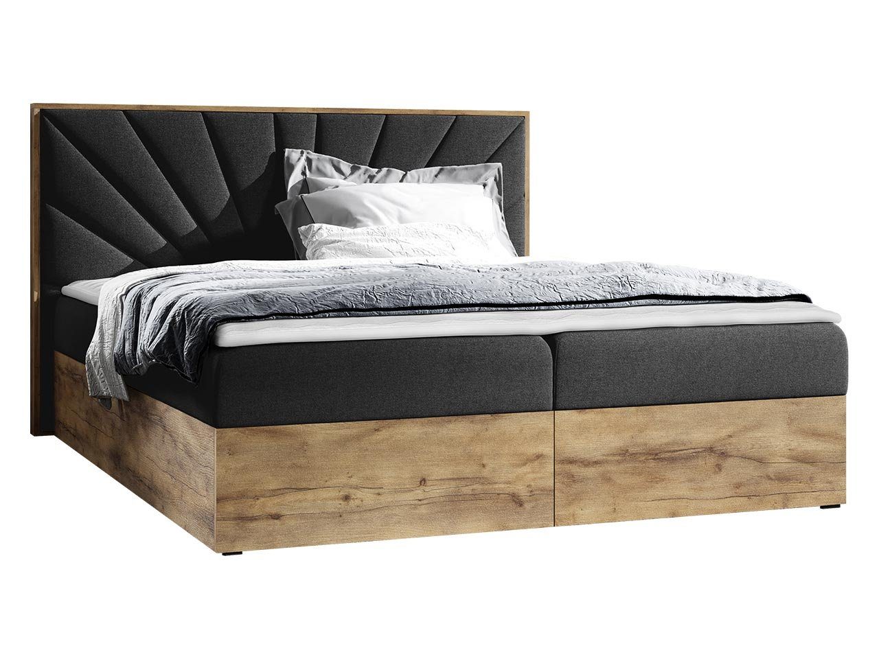 MIRJAN24 Boxspringbett Wood VII (mit zwei Bettkästen für die Bettwäsche), Polsterkopfteil, Topper, Bonellfederkern