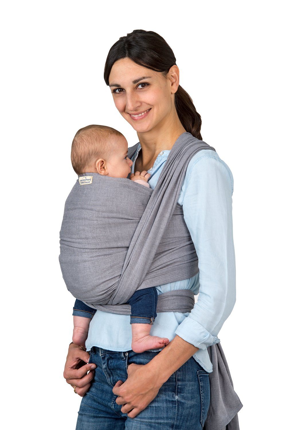 Amazonas Babytrage Carry Sling Grey (100% Baumwolle, Kreuzköper-Webart für optimale Festigkeit und Flexibilität), Leicht und luftdurchlässig