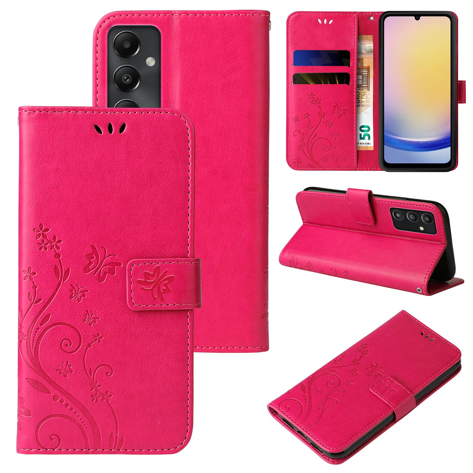 Tec-Expert Handyhülle Cover Tasche Hülle für Samsung Galaxy A25 5G 6,5 Zoll, Klapphülle Case mit Kartenfach Fliphülle aufstellbar, Motiv Blumen