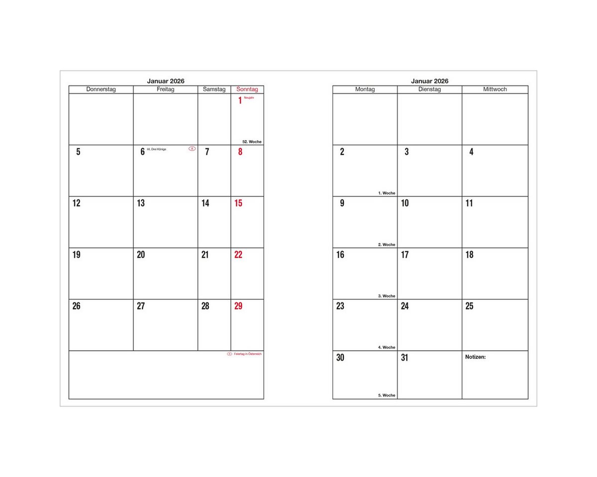Thumbnail - GÜSS Kalender Taschenkalender Taschenkalender 9x15cm 1 Monat/2 Seiten schwarz 2026