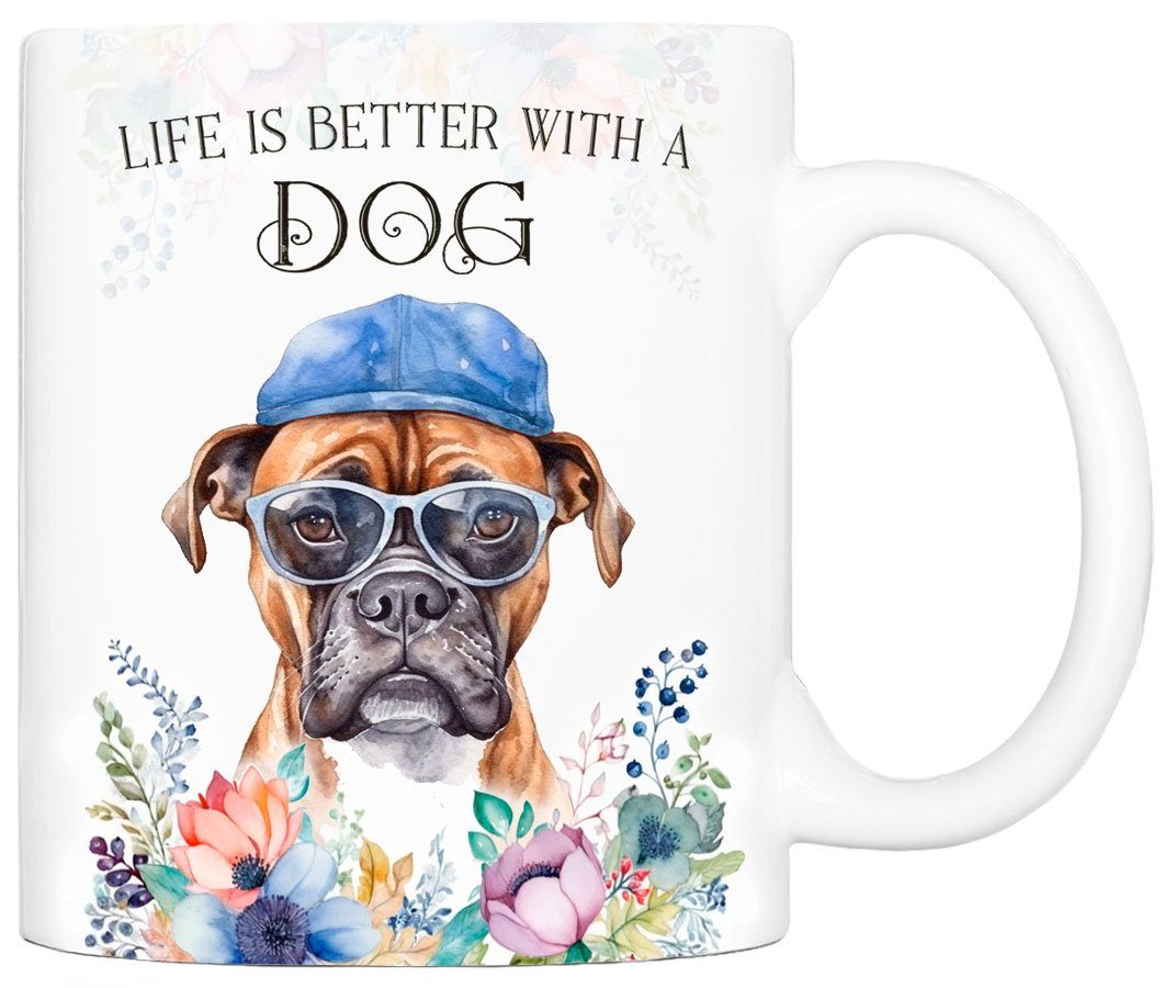 - Hunderasse, bedruckt, BOXER Kaffeetasse 330 Geschenk, handgefertigt, beidseitig für ml mit Cadouri Hundefreunde, Tasse Keramik,
