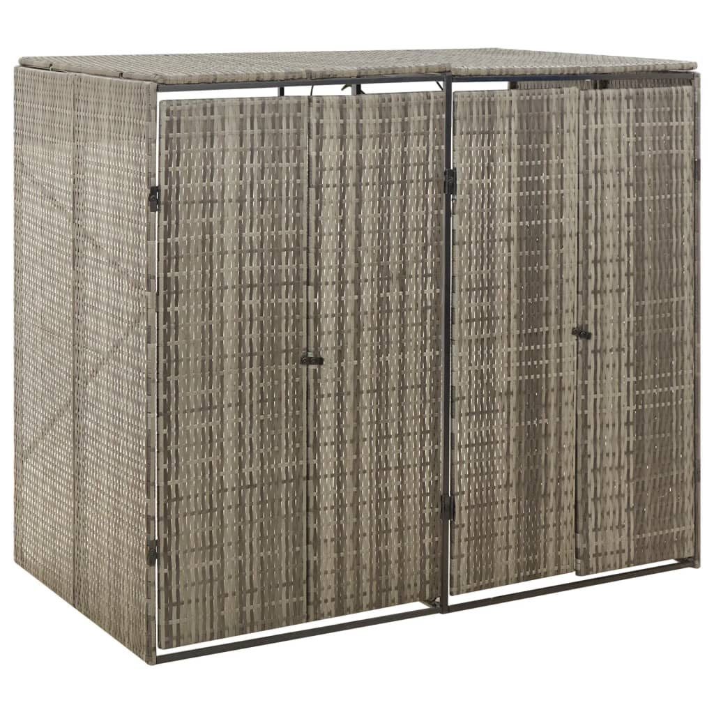 vidaXL Mülltonnenbox 2 Tonnen Mülltonnenverkleidung Mülltonnenbox grau Polyrattan