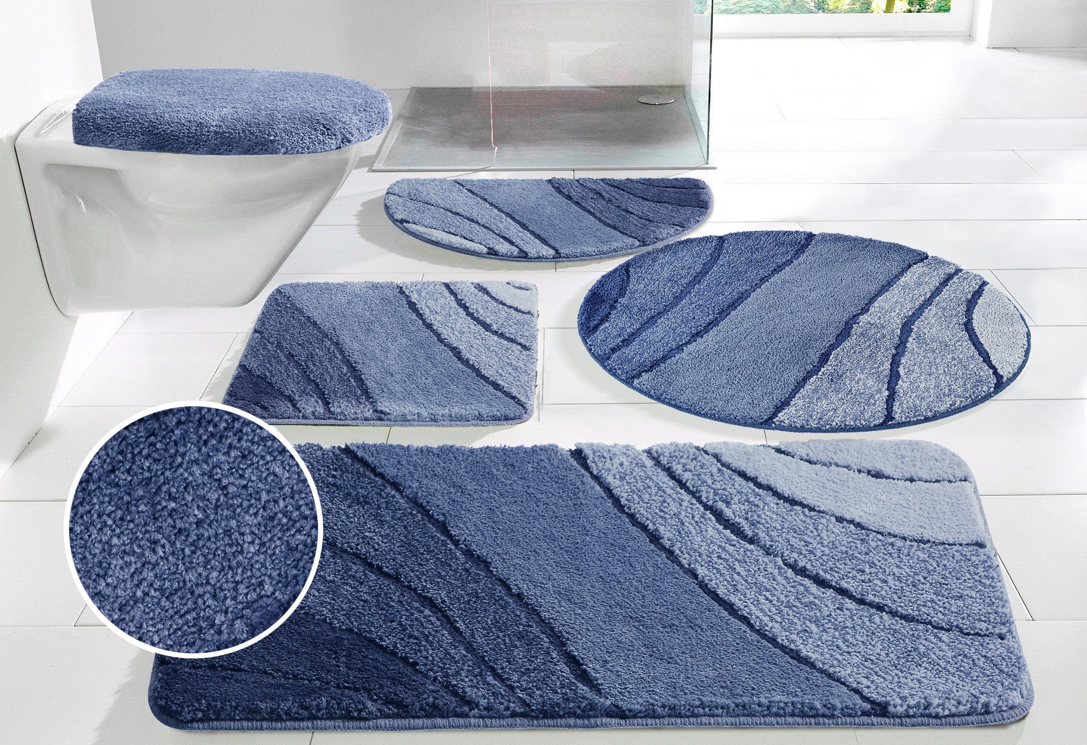 OTTO home Badematte Josie, Badvorleger, Badezimmer Teppich, Höhe 20 mm, rutschhemmend beschichtet, schnell trocknend, strapazierfähig, fußbodenheizungsgeeignet, Polyester, rund, Badteppich, Badematten, rechteckig, rund & als 3-tlg. Set erhältlich