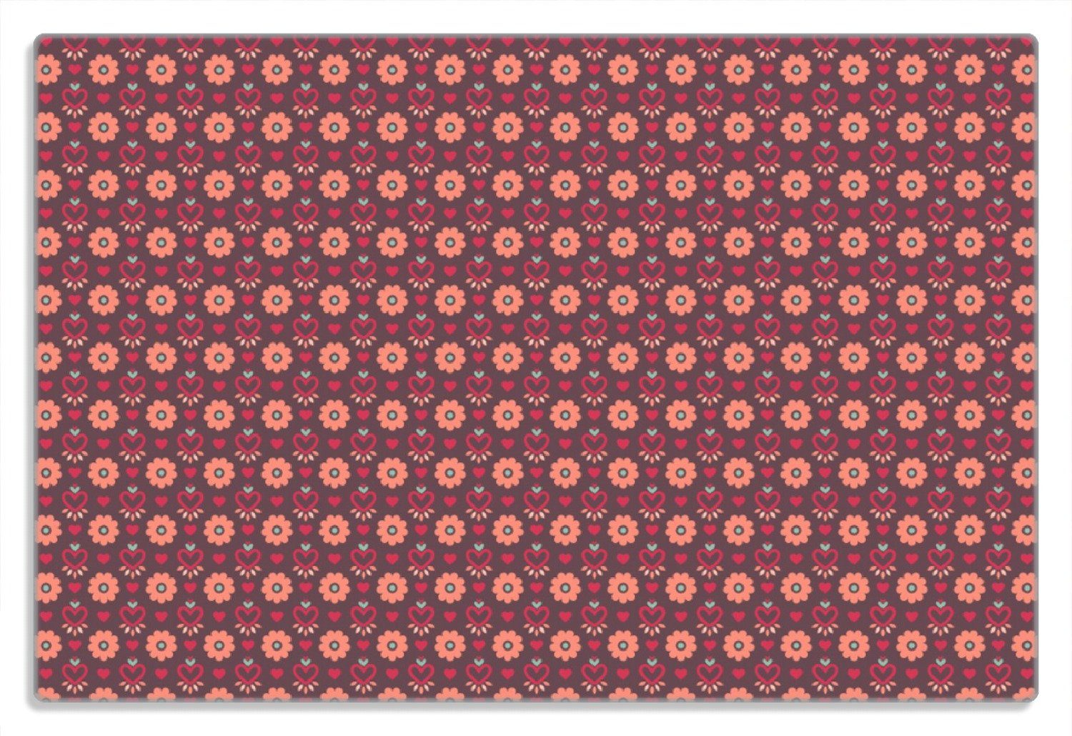 Wallario Frühstücksbrett Muster mit Blumen und Herzen, (inkl. rutschfester Gummifüße 4mm, 1-St), 20x30cm