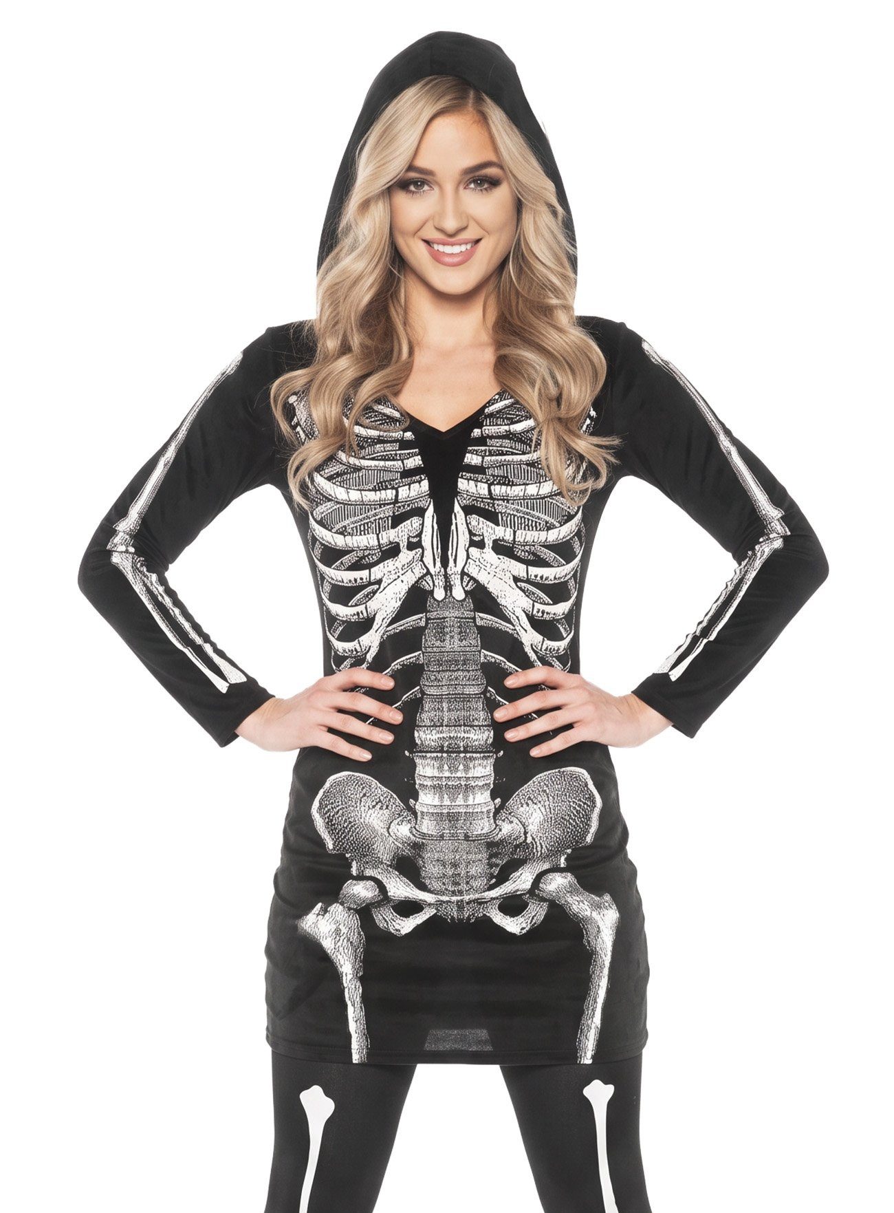 Underwraps Kostüm Skelett Kapuzenkleid - Halloween Sensenfrau Kostüm, Kleidsame Knochen: der Tod steht ihr gut