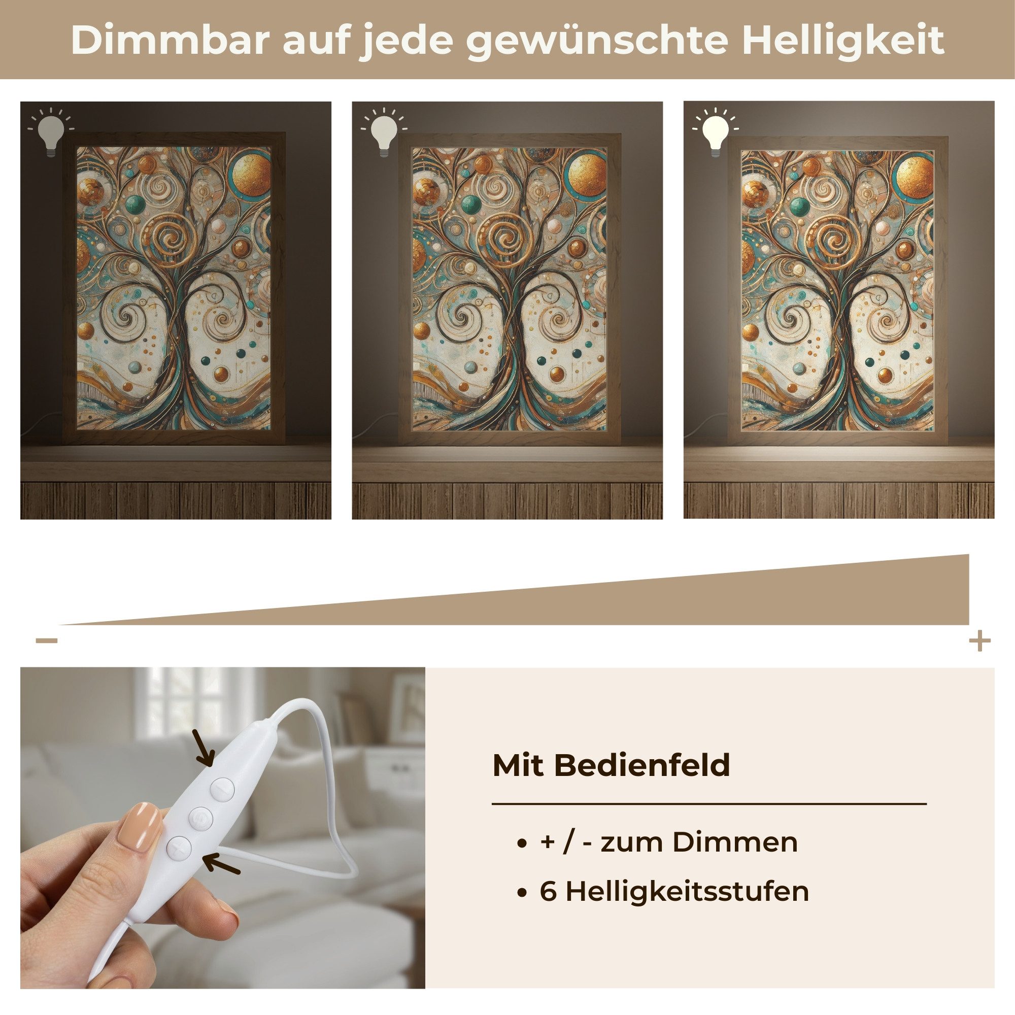 OnlyWow Wandleuchte Lightbox Baum des Lebens - Baum - Abstrakt - Modern, Dimmbar, Farbwechsel, LED, Warmweiß, Kaltweiß, Neutralweiß Einstellbar, Wandlampe Innen, Dimmbar, mit Kabel, LED, Beleuchtung, Wohnzimmer