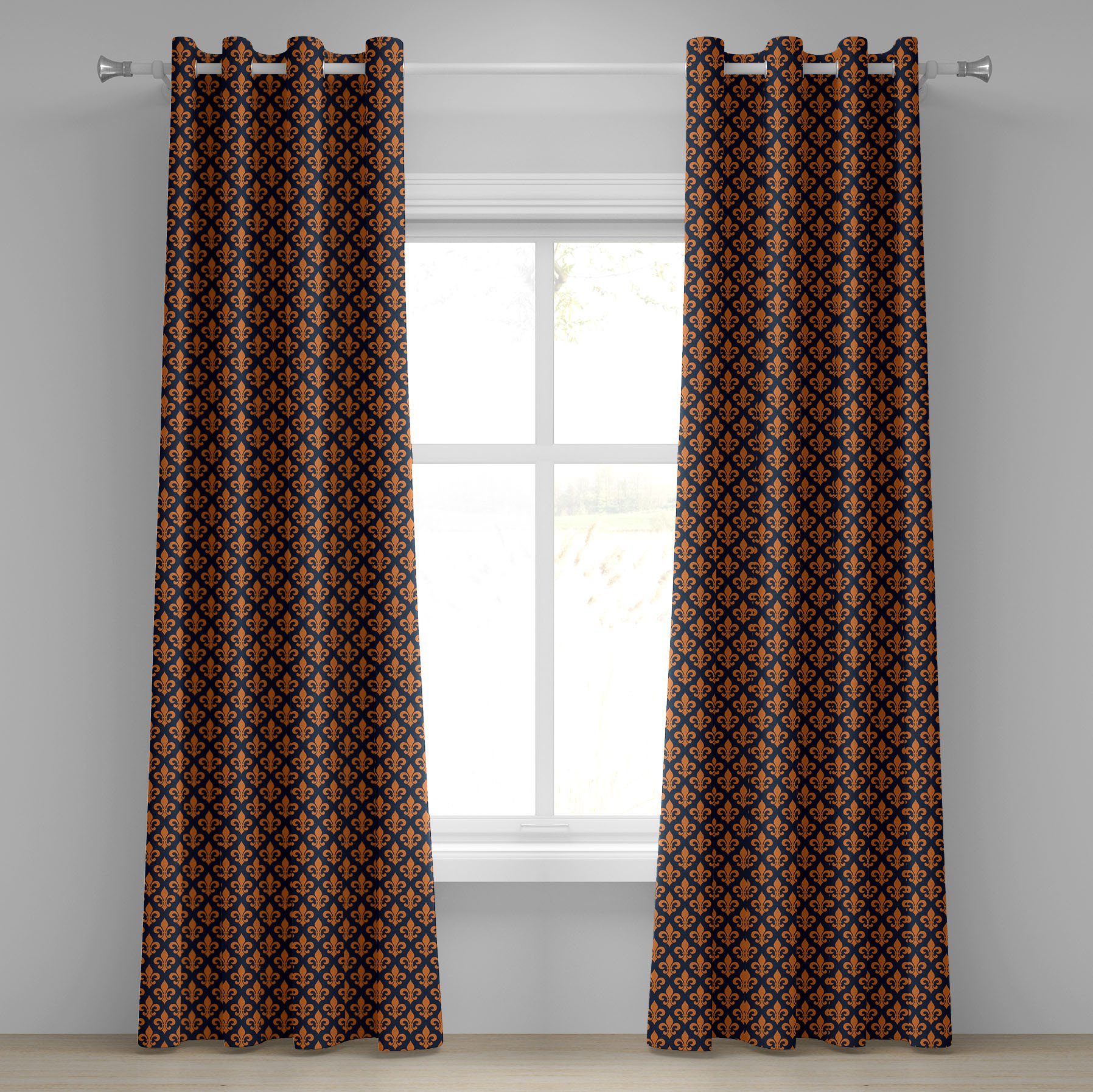 Gardine Dekorative 2-Panel-Fenstervorhänge für Schlafzimmer Wohnzimmer, Abakuhaus, Fleur De Lis Orange heraldischen