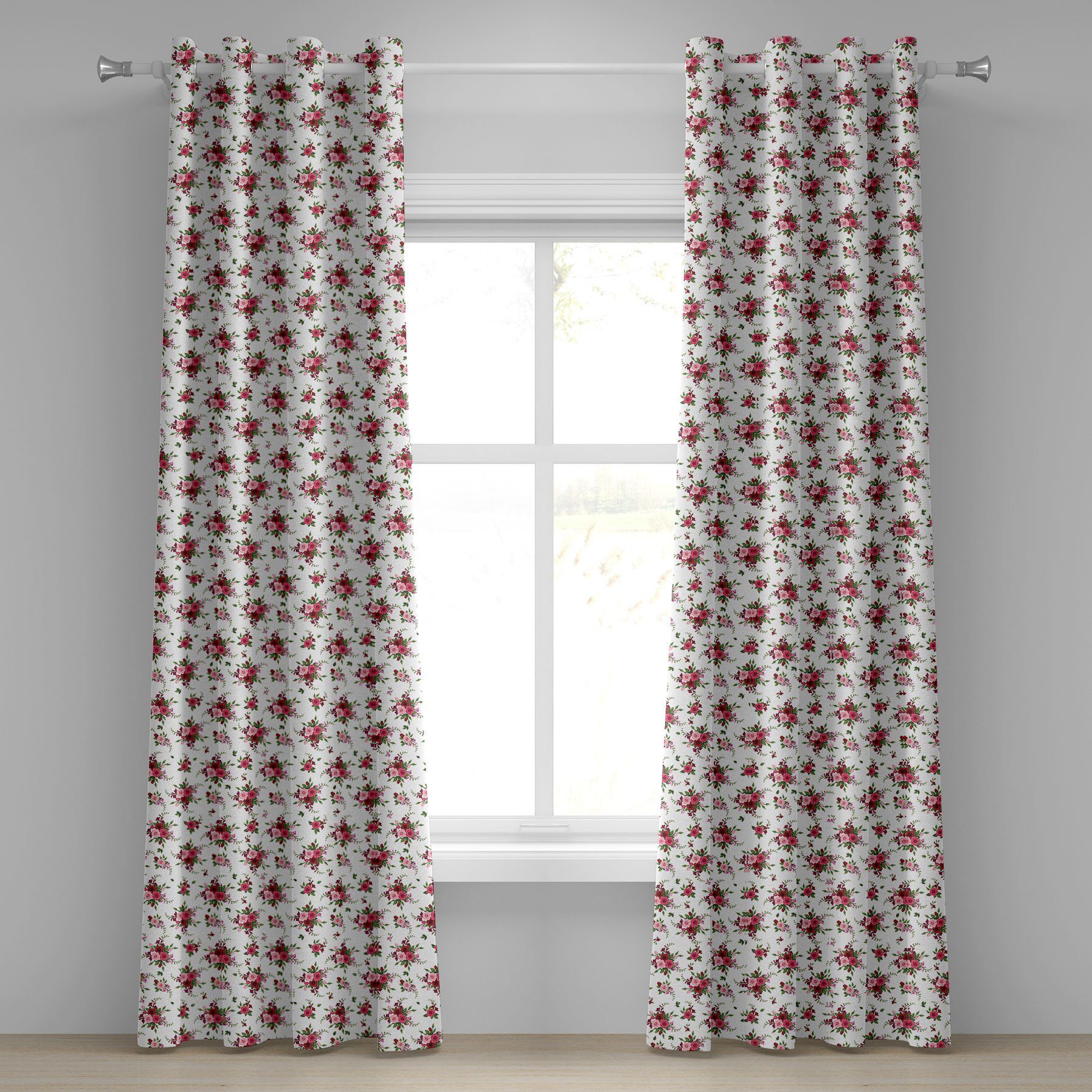 Wohnzimmer, Dekorative Brautsträuße Rosen Blumen Schlafzimmer 2-Panel-Fenstervorhänge für Gardine Abakuhaus,