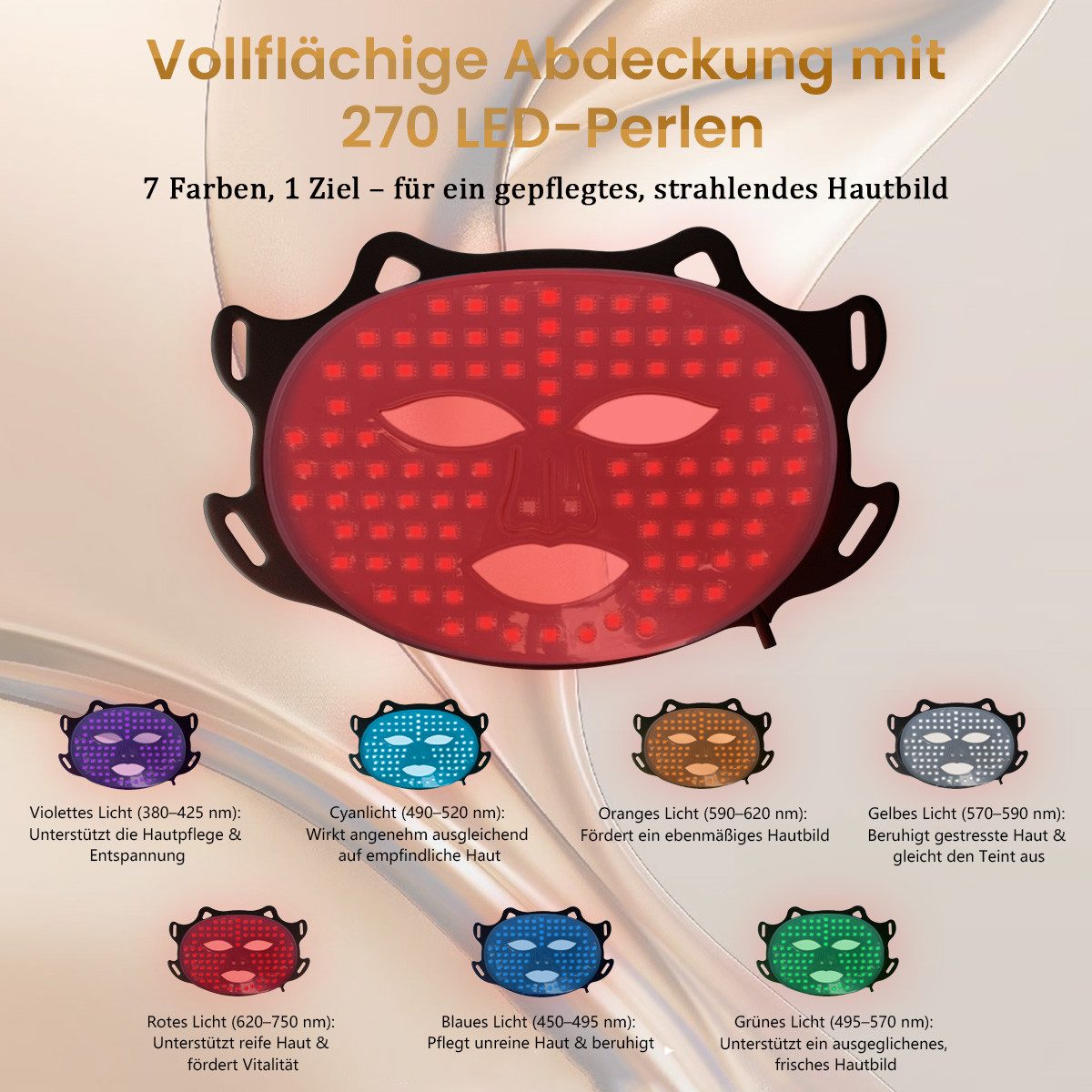 FOSMET Dermaroller 7 Farben LED Gesichtsmaske mit rotem Licht – Hautpflege Zuhause, Für das Gesicht, LED-Maske mit 270 LEDs – Lichtpflege, Anti-Aging & Hautpflege