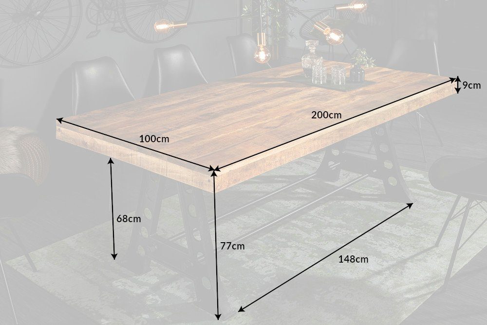 riess-ambiente Esstisch INDUSTRIAL 200cm / Küche · Massivholz 1-St), (Einzelartikel, schwarz · Industrial Metall natur ·