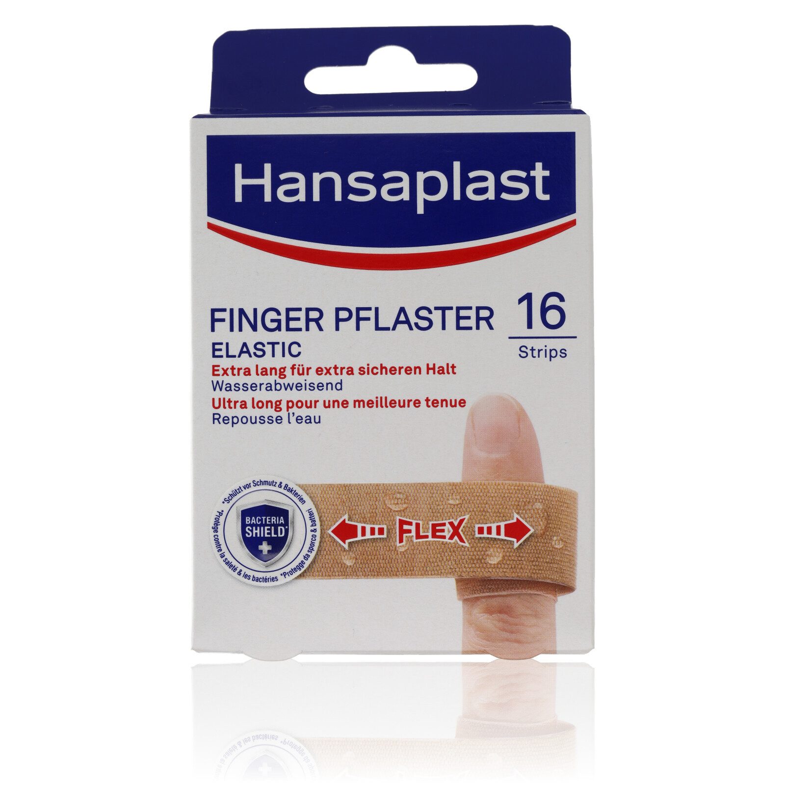 Hansaplast Wundpflaster Hansaplast Finger Pflaster elastic 16Stk (12cm Länge zur mehrfachen Umwickelung, 16 St., 16 Fingerpflaster), Besonders elastische, wasserabweisende Wundpflaster