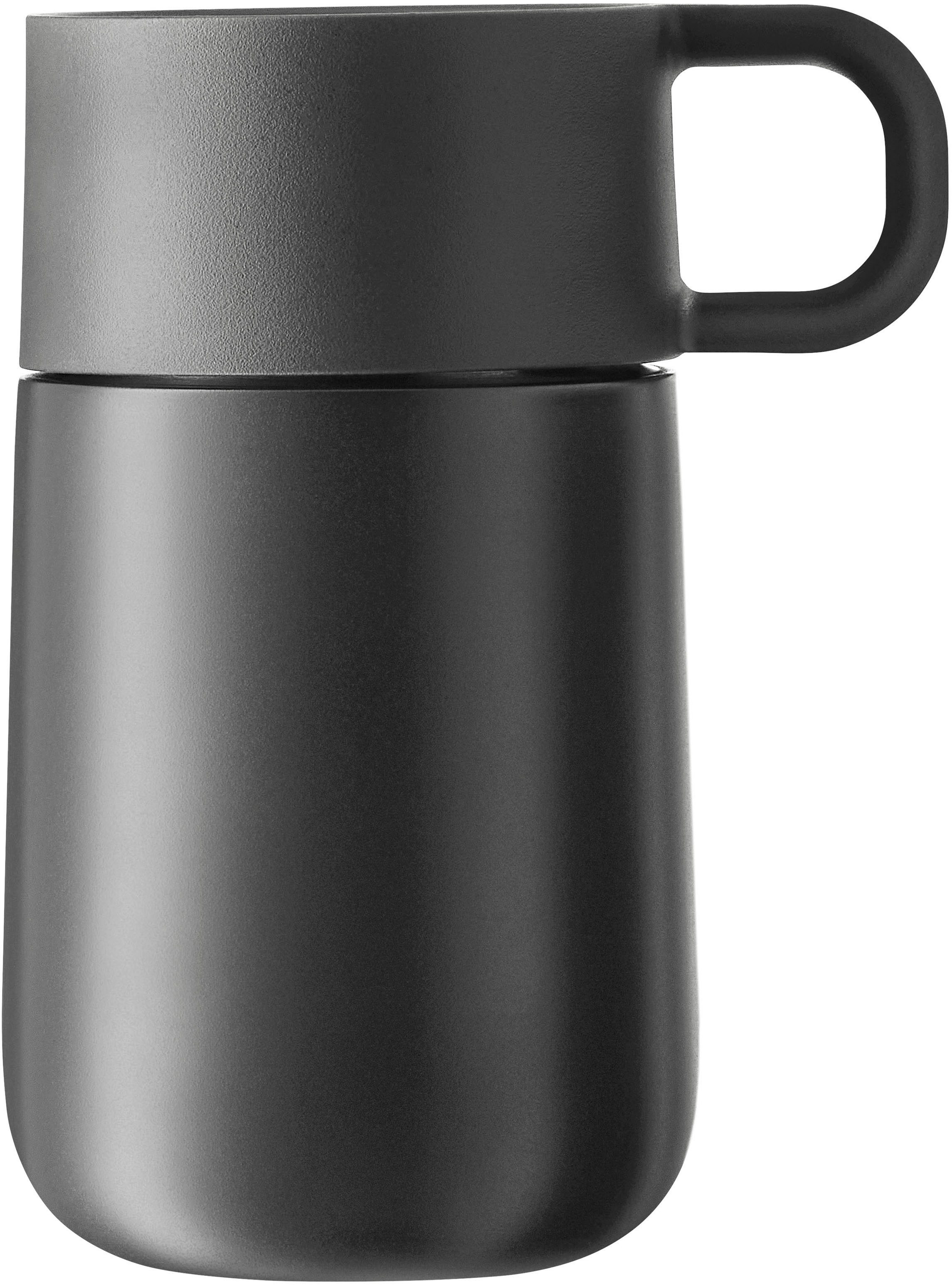 WMF Thermobecher Impulse Travel Mug, Cromargan® Edelstahl Rostfrei 18/10, Silikon, doppelwandiger Edelstahl, geringe Höhe, 360°-Trinköffnung
