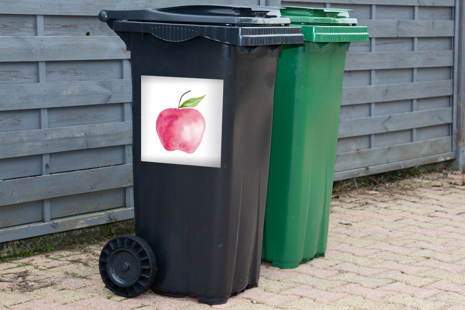 - - Mülleimer-aufkleber, Apfel St), MuchoWow Sticker, Aquarell Container, (1 Abfalbehälter Mülltonne, Wandsticker Rot